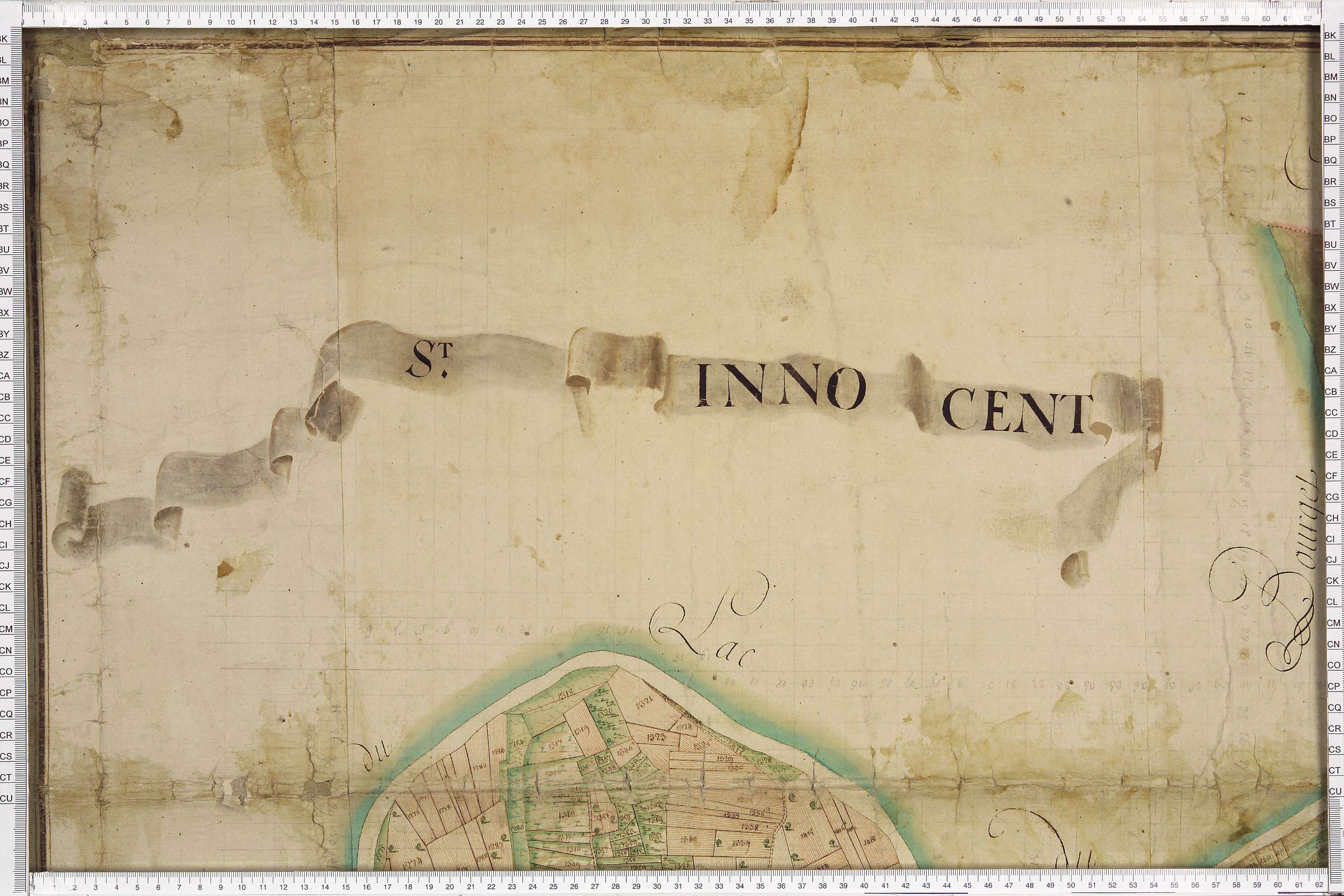 Brison-Saint-Innocent - Copie de la mappe originale (plan cadastral) de la commune de Saint-Innocent. Signée Cocelli, directeur du bureau de la péréquation.