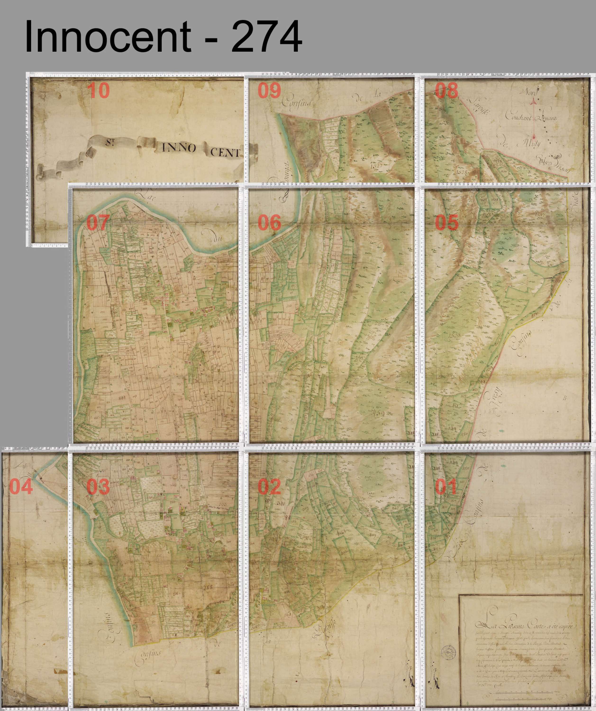Brison-Saint-Innocent - Copie de la mappe originale (plan cadastral) de la commune de Saint-Innocent. Signée Cocelli, directeur du bureau de la péréquation.