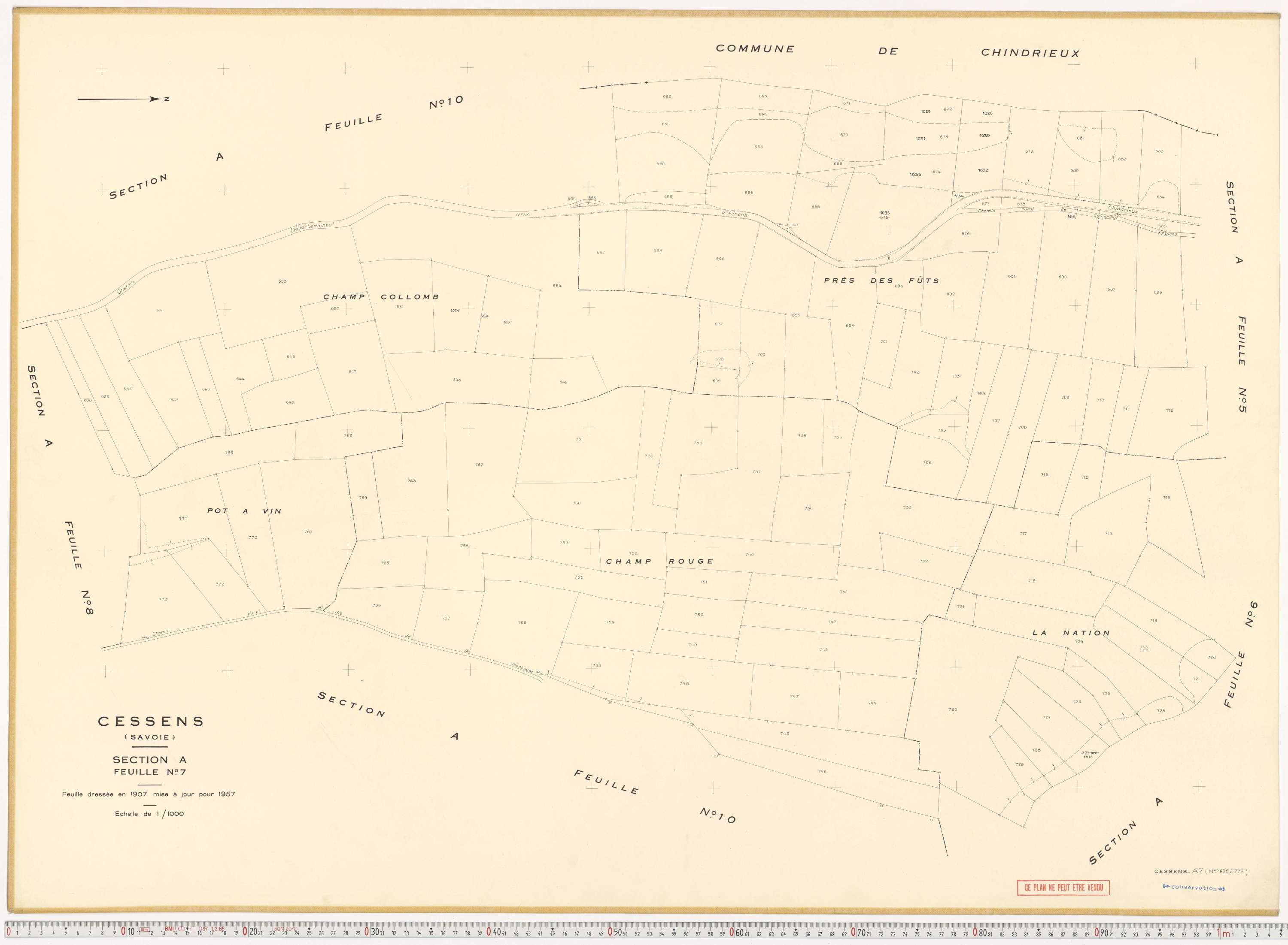 Cessens - Plans cadastraux du cadastre rénové en 1957 et mis à jour en 1988.