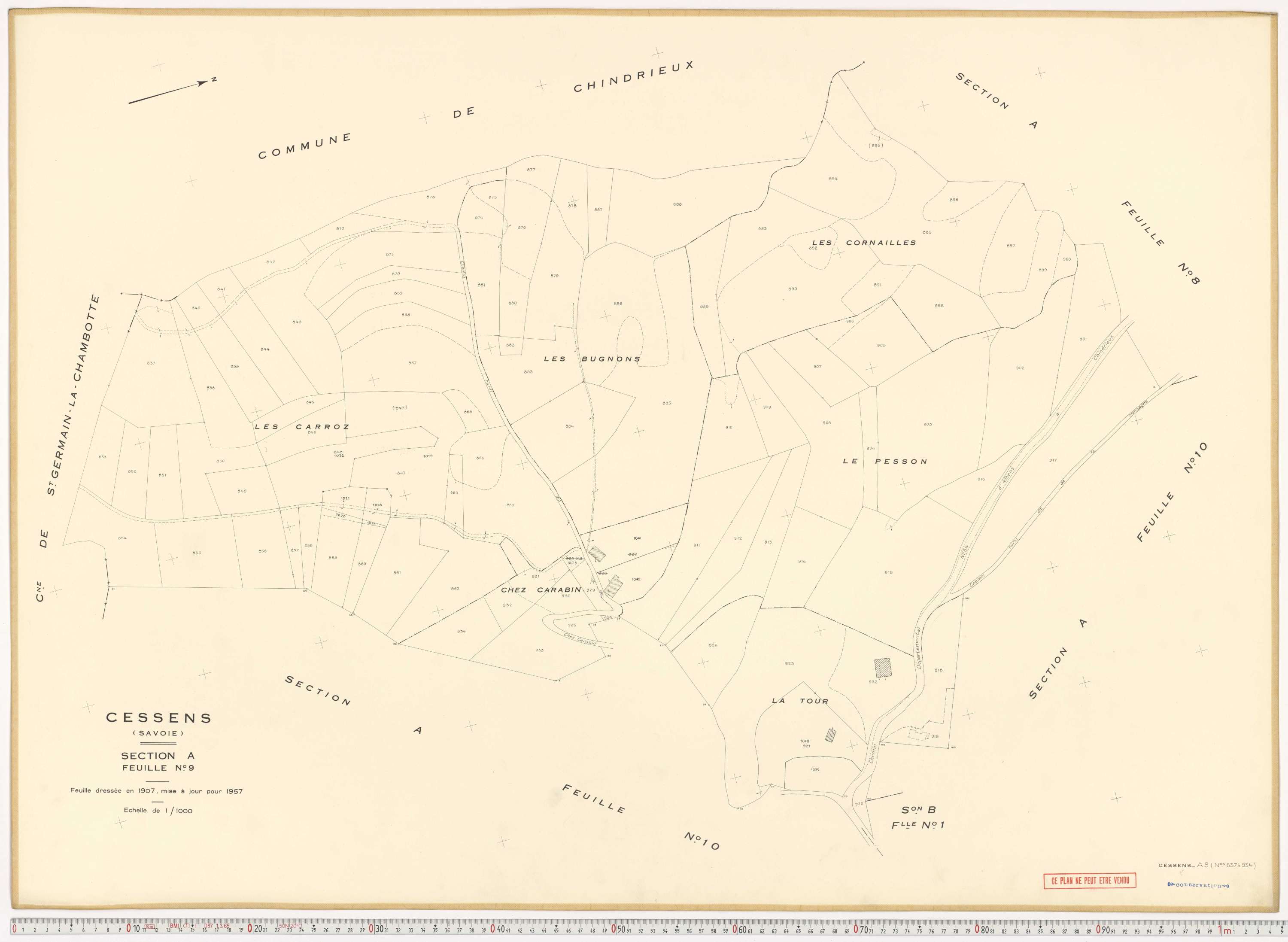 Cessens - Plans cadastraux du cadastre rénové en 1957 et mis à jour en 1988.