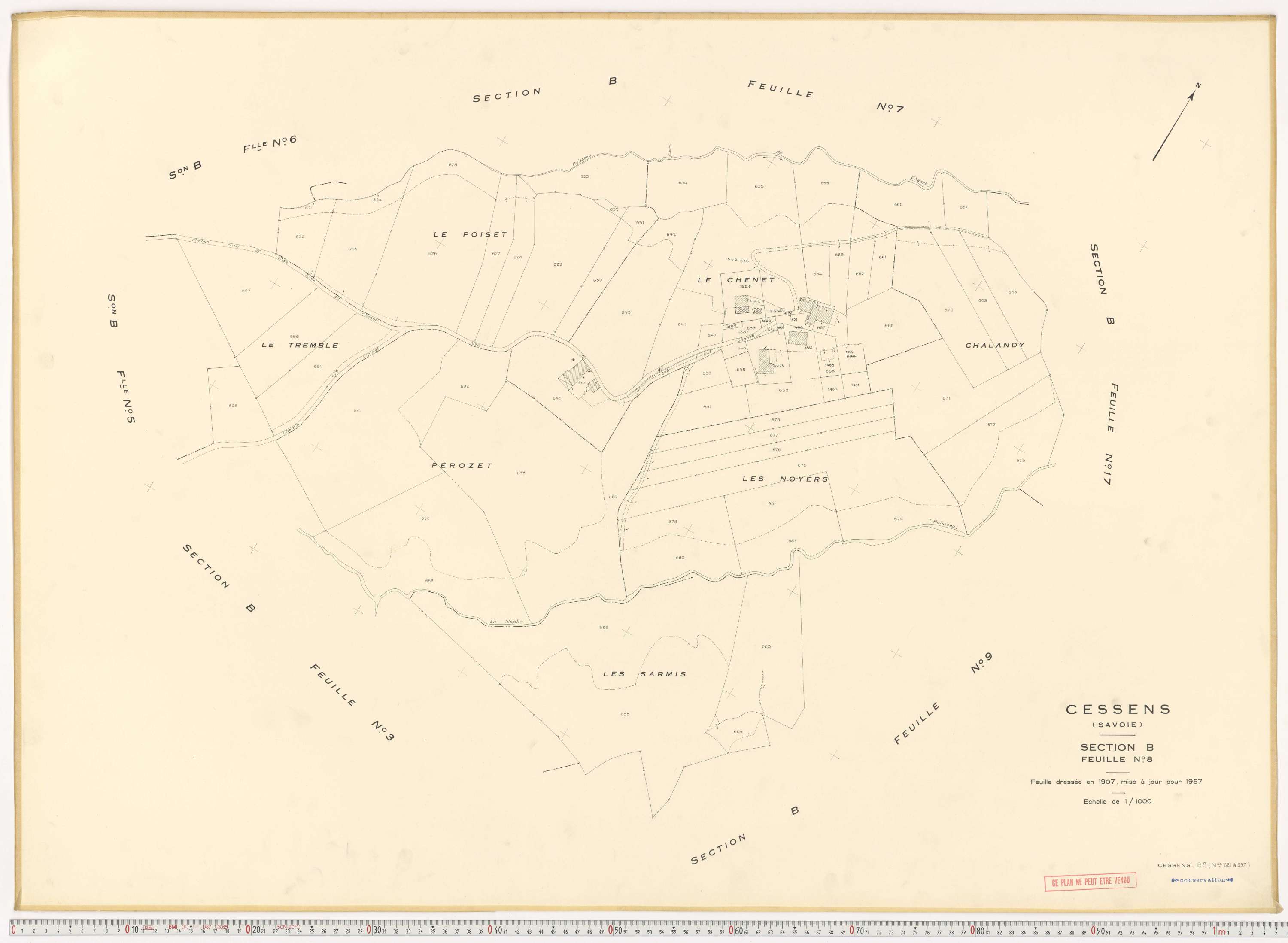 Cessens - Plans cadastraux du cadastre rénové en 1957 et mis à jour en 1988.