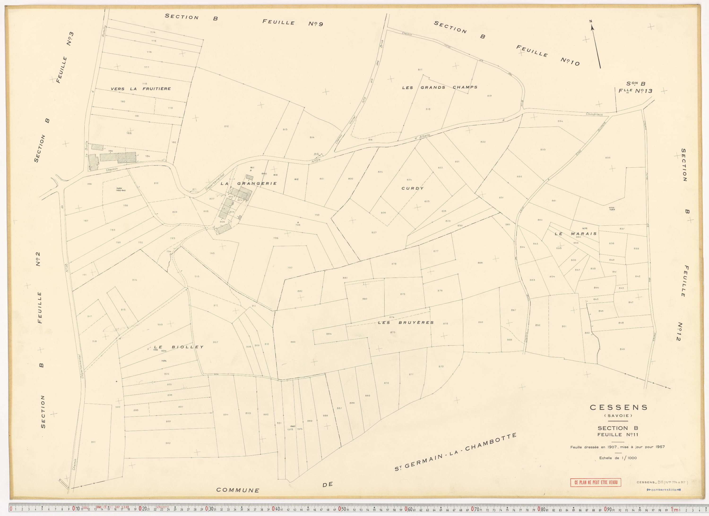 Cessens - Plans cadastraux du cadastre rénové en 1957 et mis à jour en 1988.