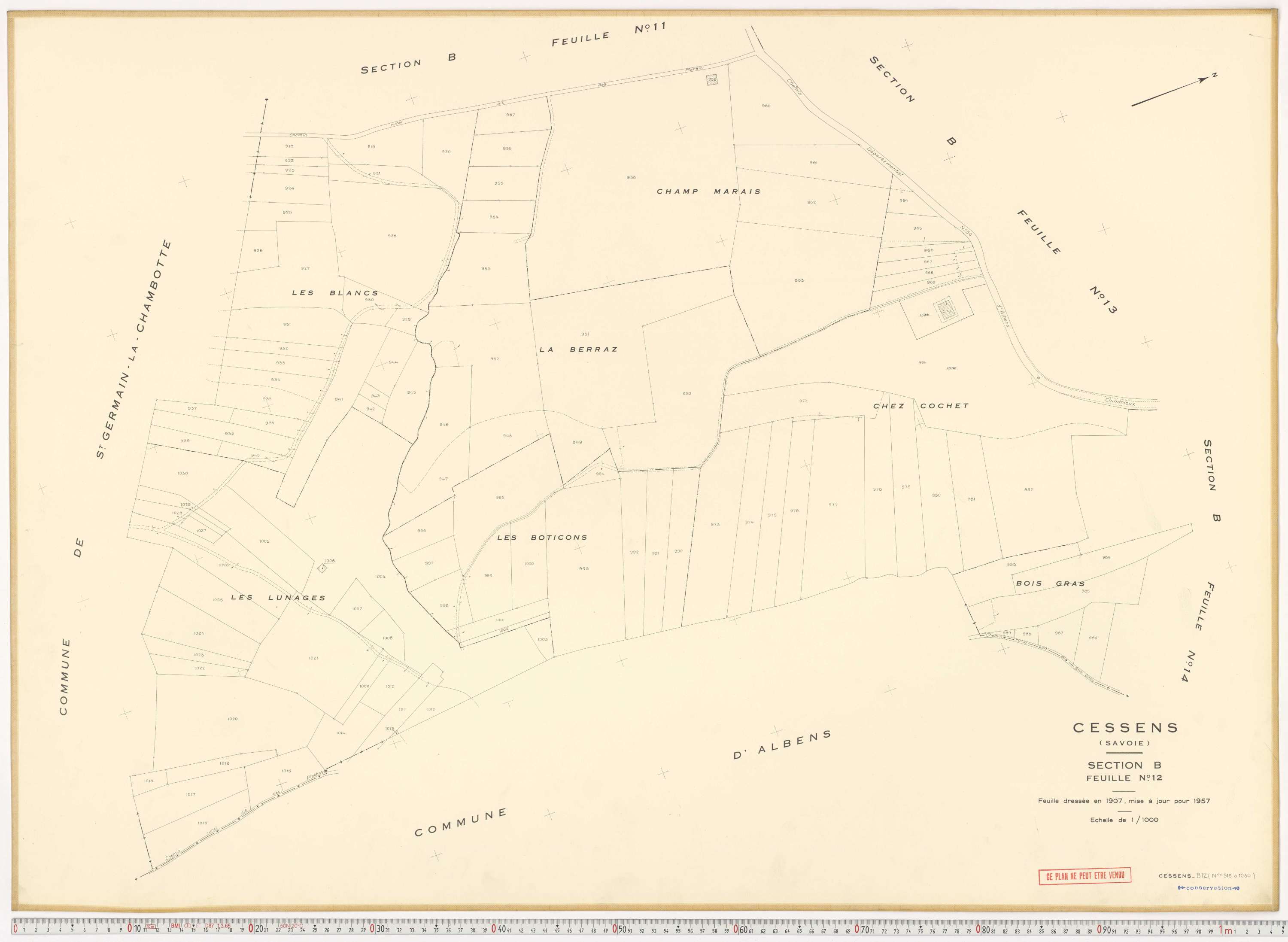 Cessens - Plans cadastraux du cadastre rénové en 1957 et mis à jour en 1988.