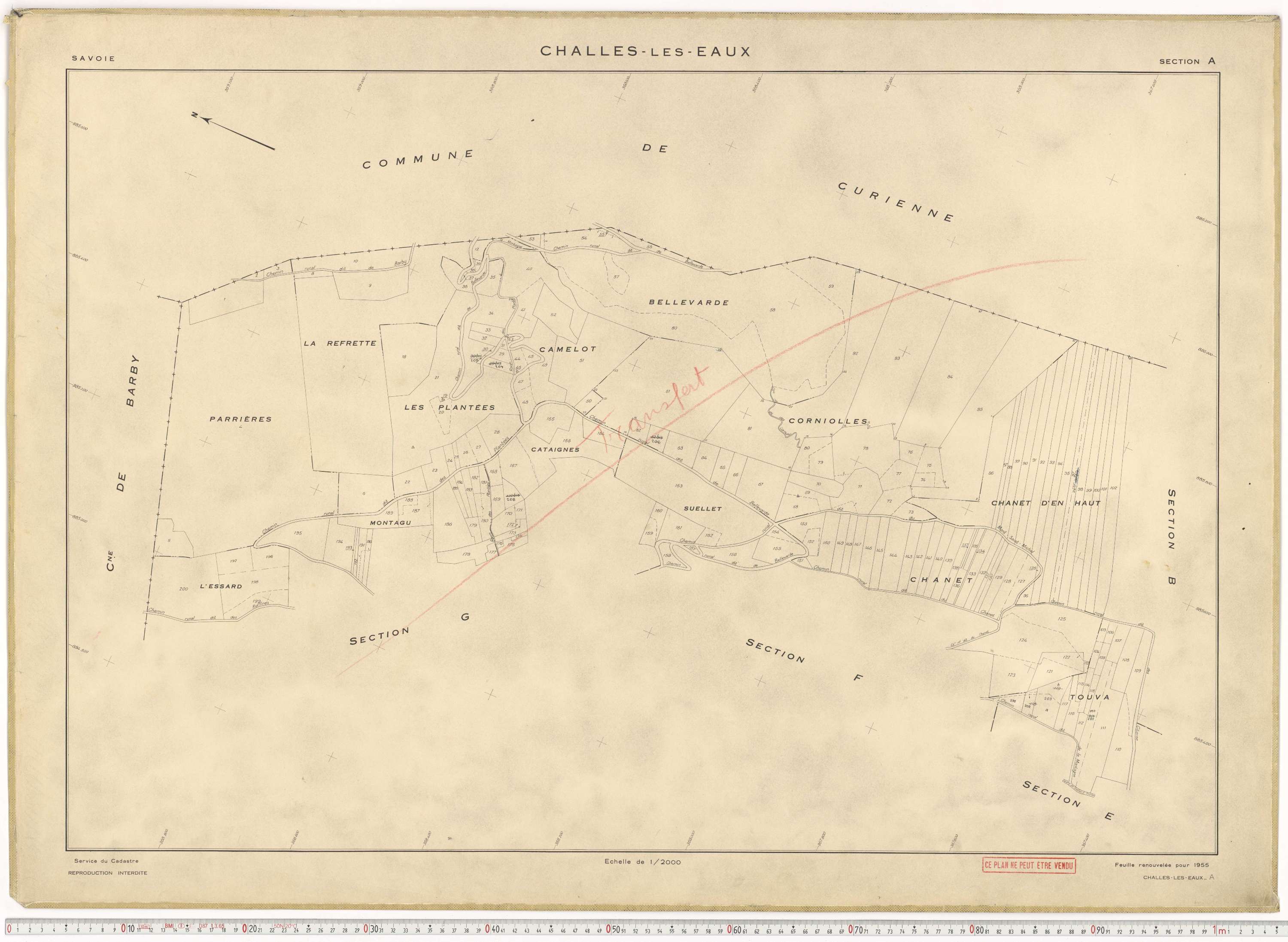 Challes-les-Eaux - Plans cadastraux du cadastre rénové en 1955 et mis à jour en 1988.