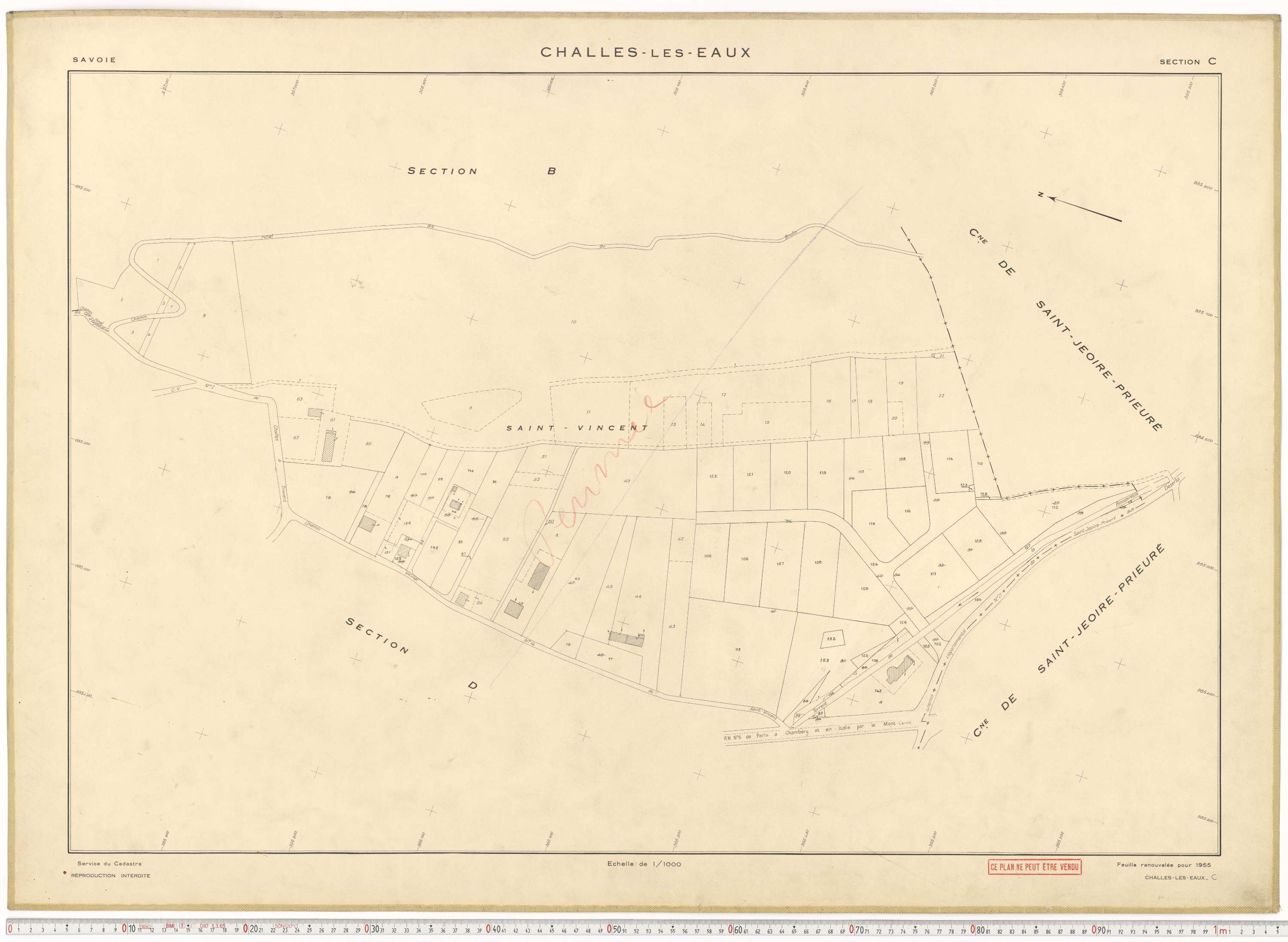 Challes-les-Eaux - Plans cadastraux du cadastre rénové en 1955 et mis à jour en 1988.