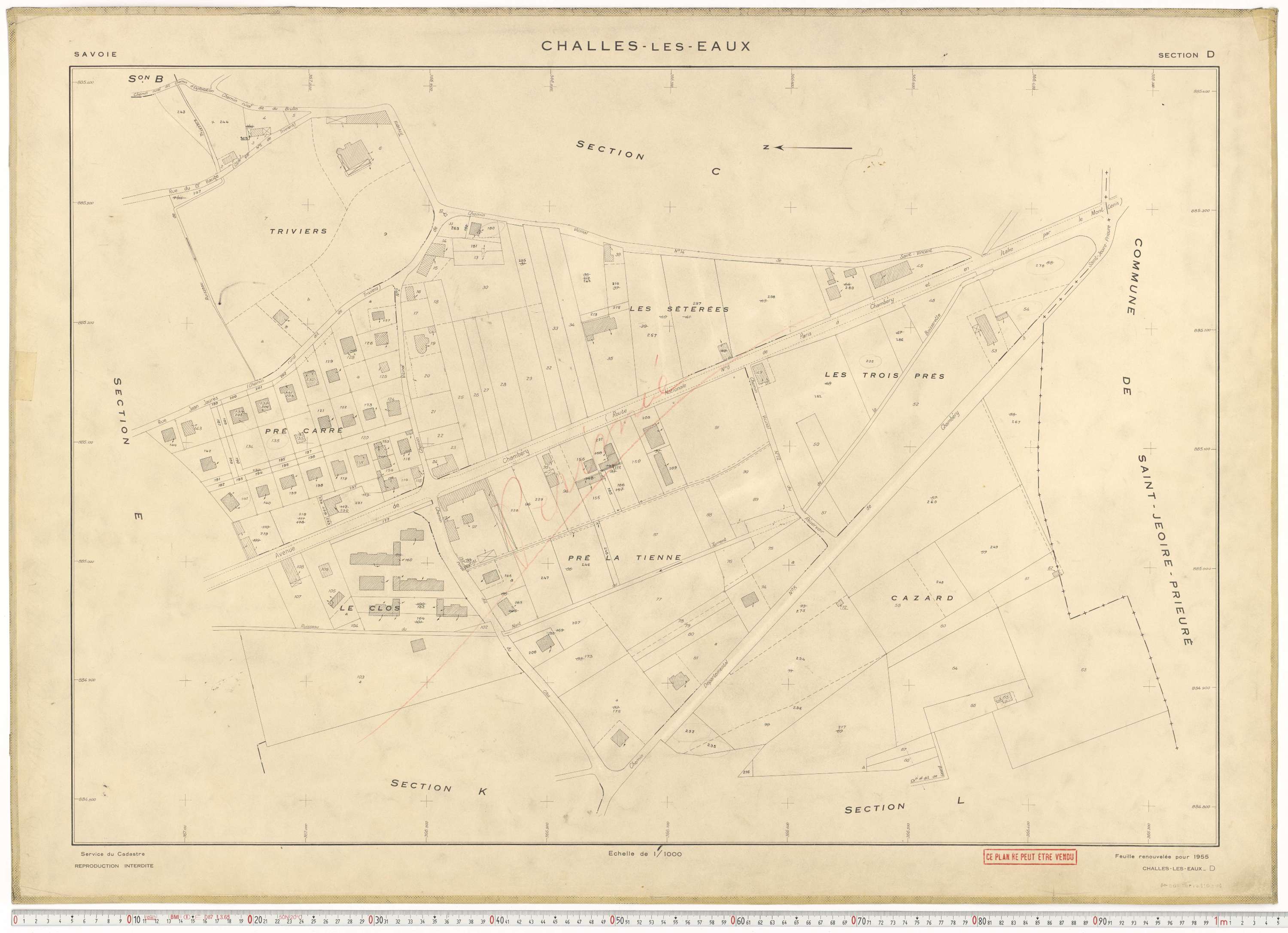 Challes-les-Eaux - Plans cadastraux du cadastre rénové en 1955 et mis à jour en 1988.