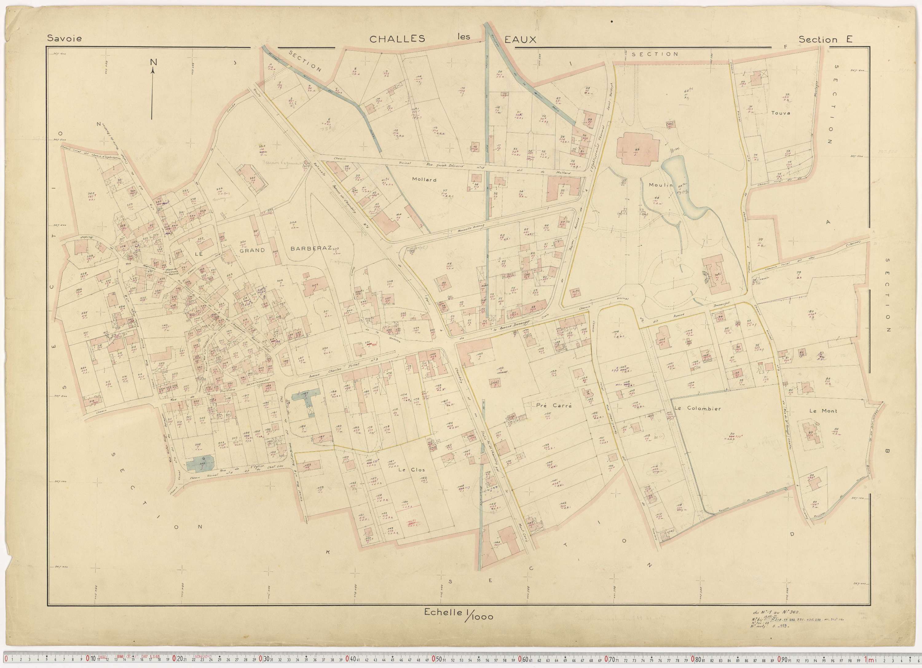 Challes-les-Eaux - Plans cadastraux du cadastre rénové en 1955 et mis à jour en 1988.