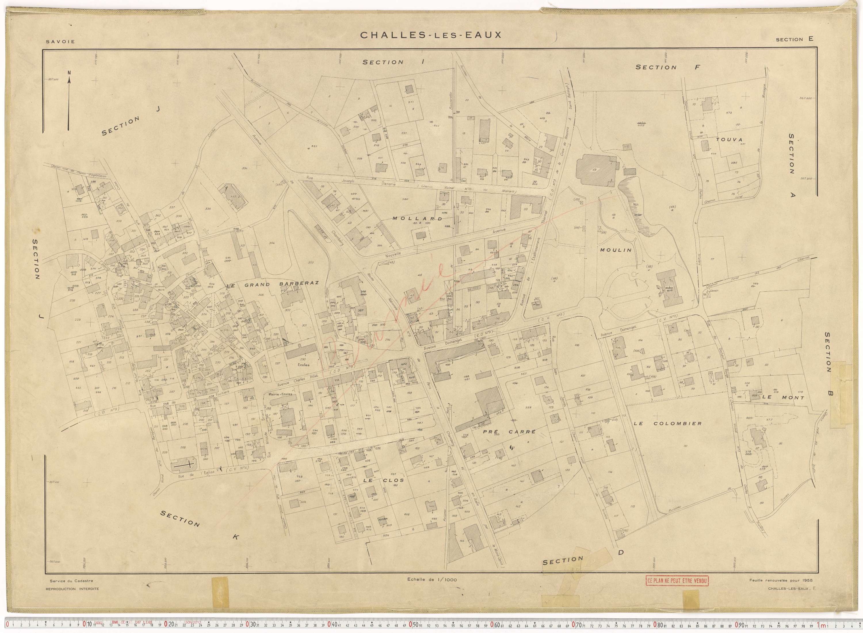 Challes-les-Eaux - Plans cadastraux du cadastre rénové en 1955 et mis à jour en 1988.