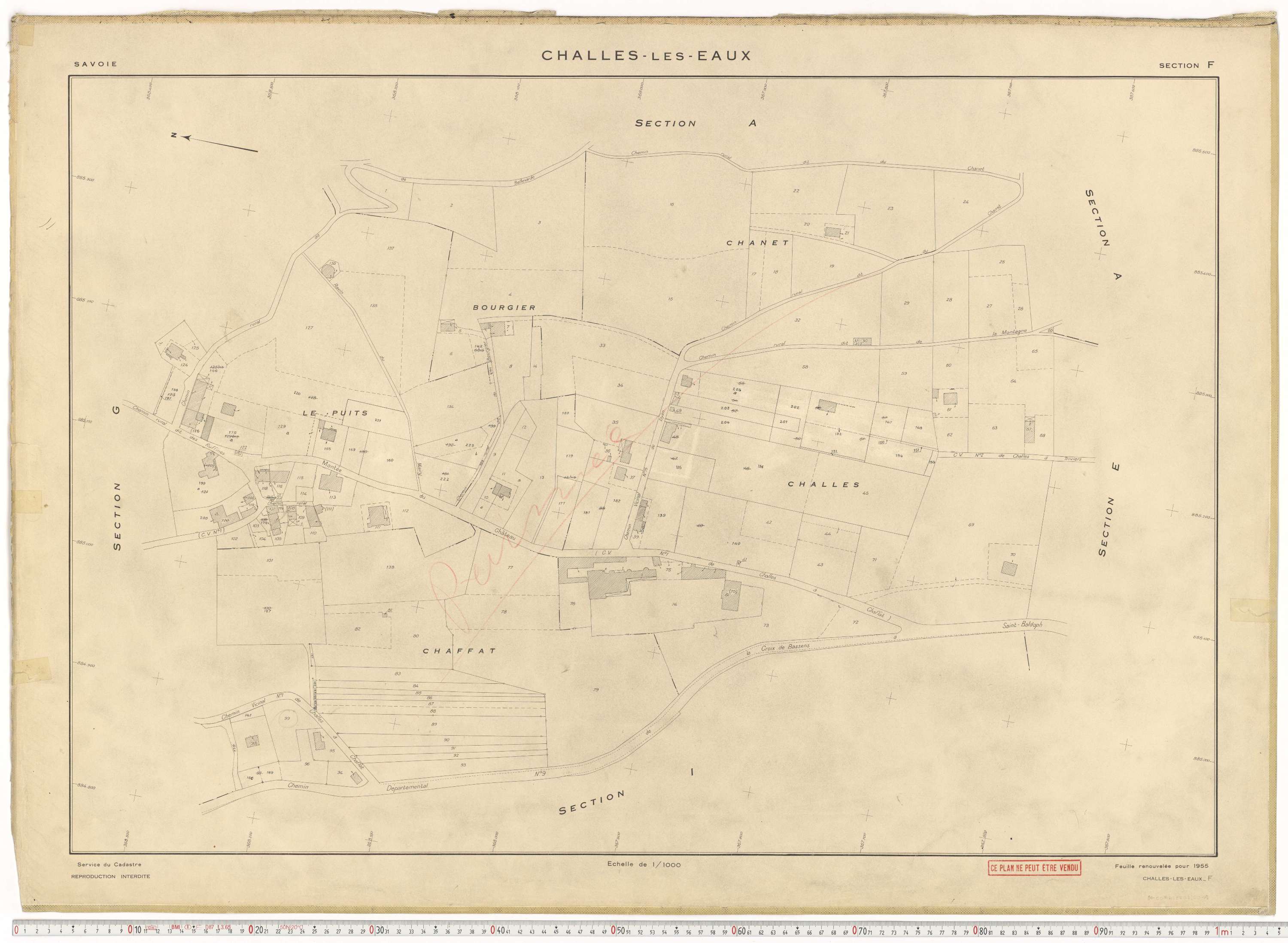 Challes-les-Eaux - Plans cadastraux du cadastre rénové en 1955 et mis à jour en 1988.