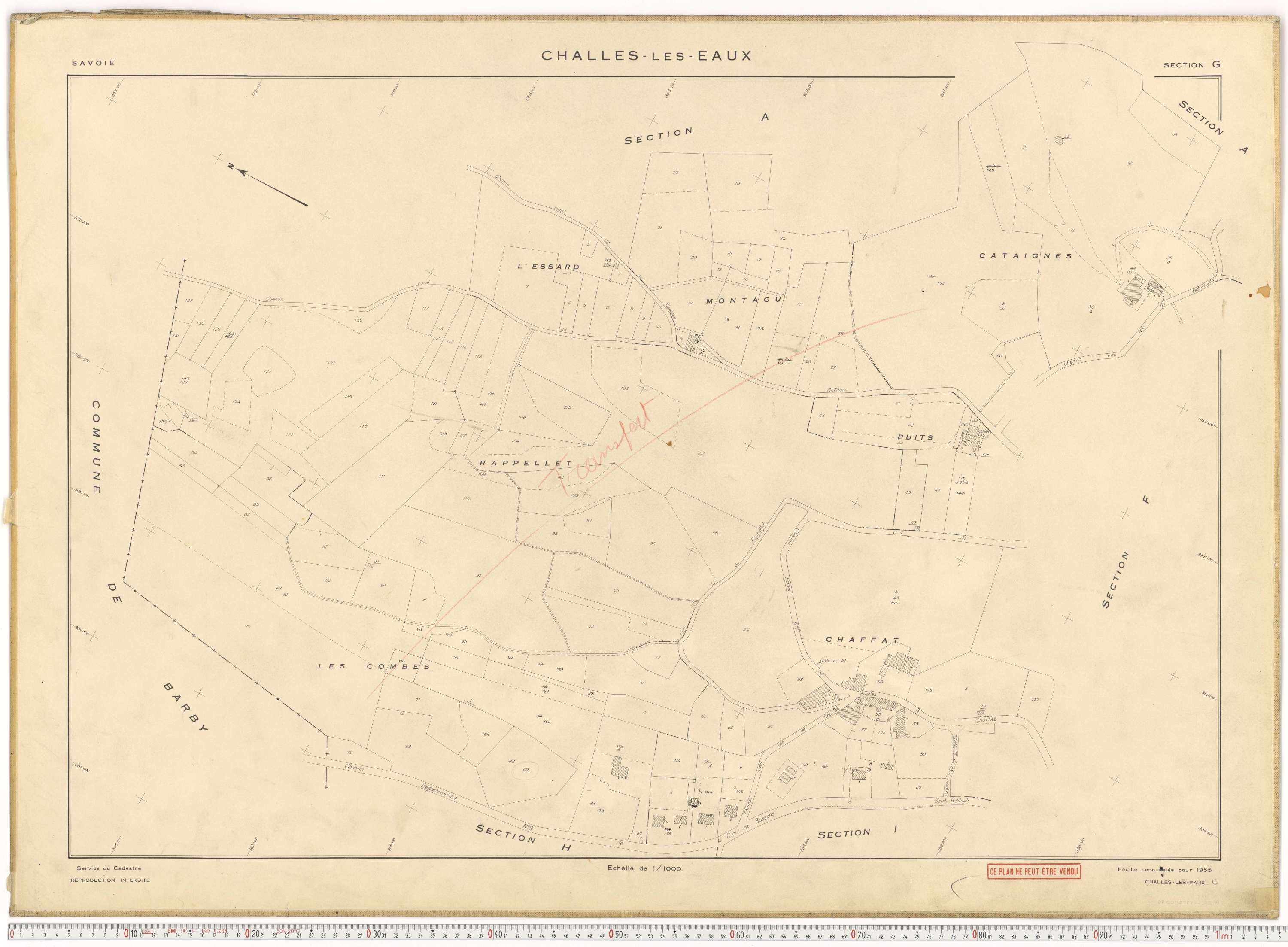 Challes-les-Eaux - Plans cadastraux du cadastre rénové en 1955 et mis à jour en 1988.