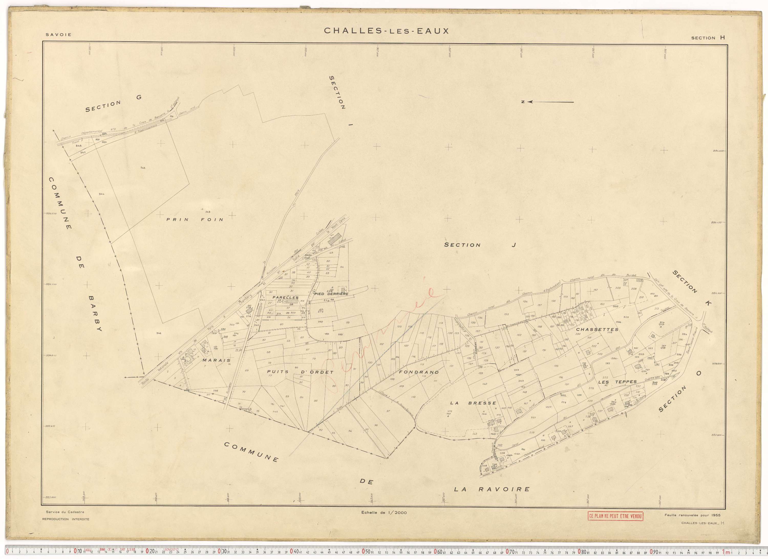 Challes-les-Eaux - Plans cadastraux du cadastre rénové en 1955 et mis à jour en 1988.
