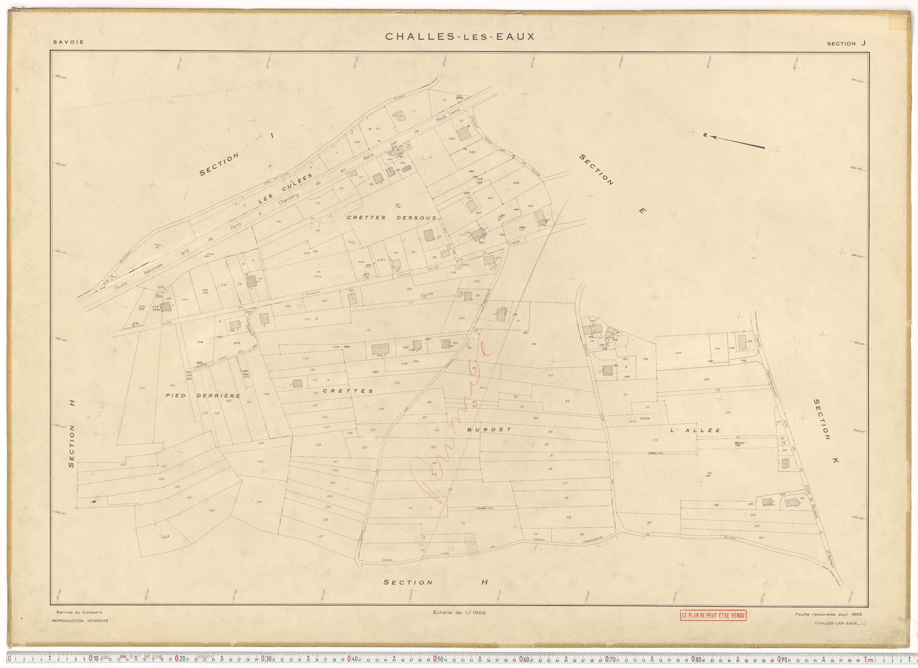 Challes-les-Eaux - Plans cadastraux du cadastre rénové en 1955 et mis à jour en 1988.