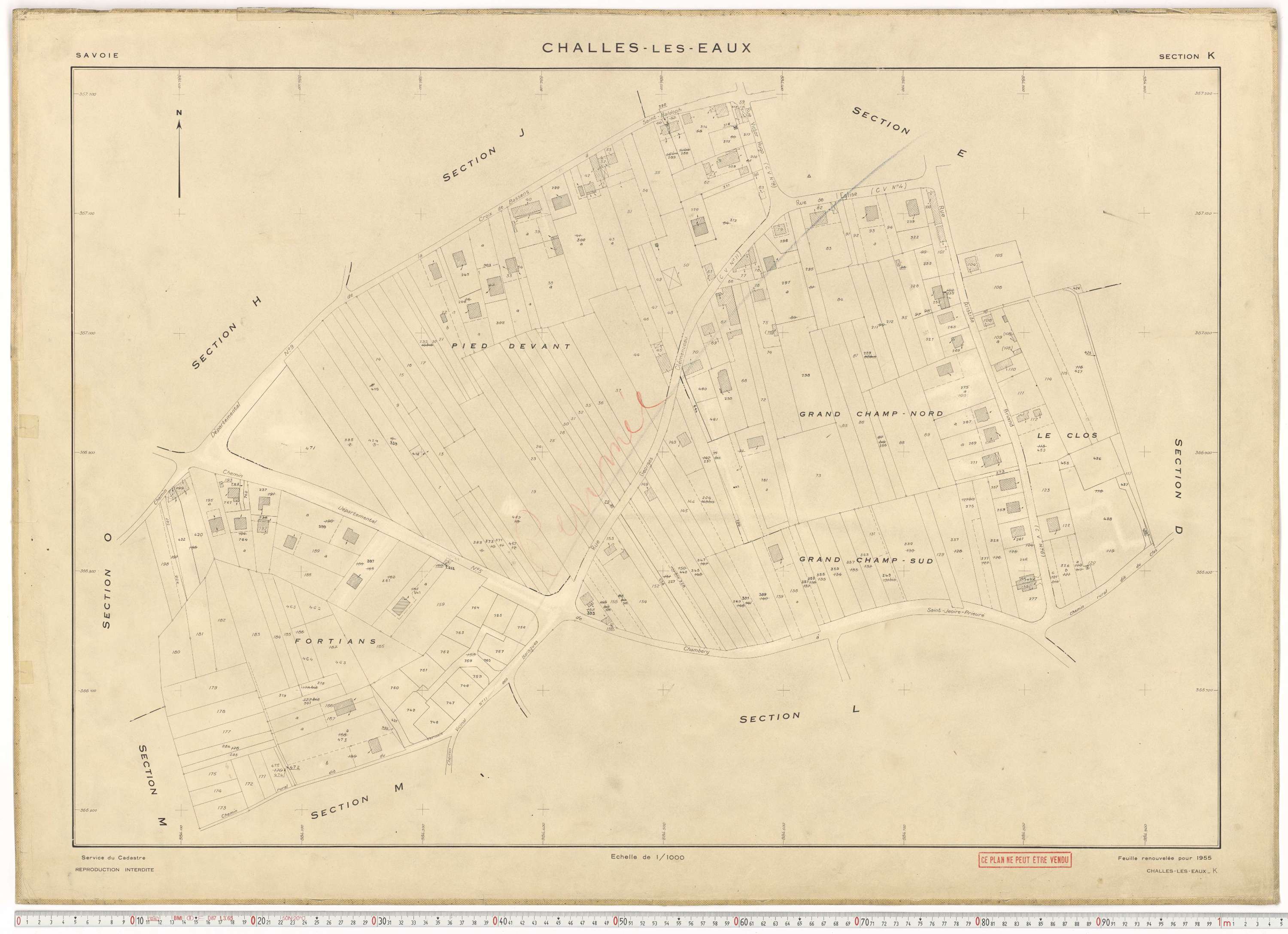 Challes-les-Eaux - Plans cadastraux du cadastre rénové en 1955 et mis à jour en 1988.