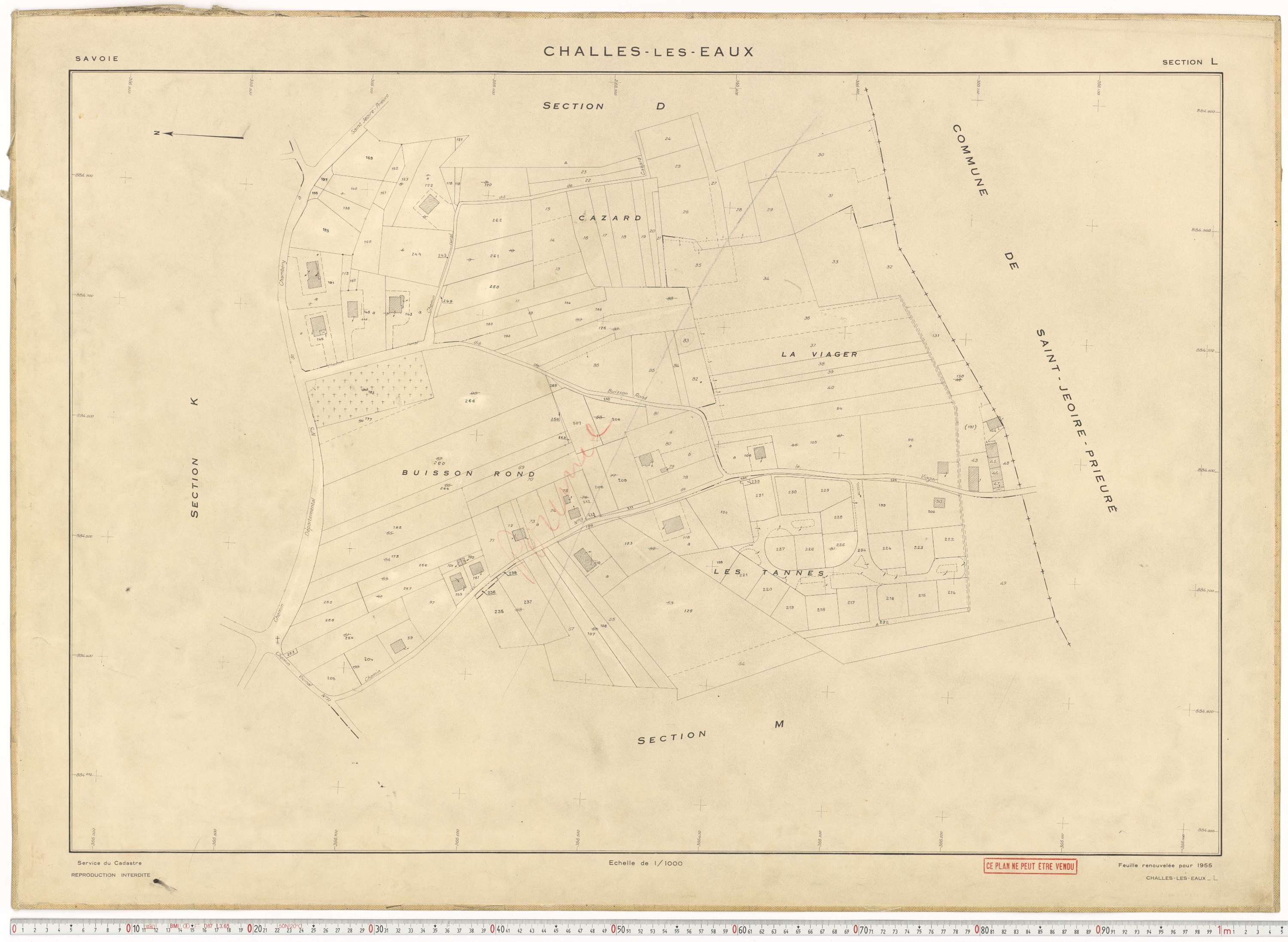 Challes-les-Eaux - Plans cadastraux du cadastre rénové en 1955 et mis à jour en 1988.