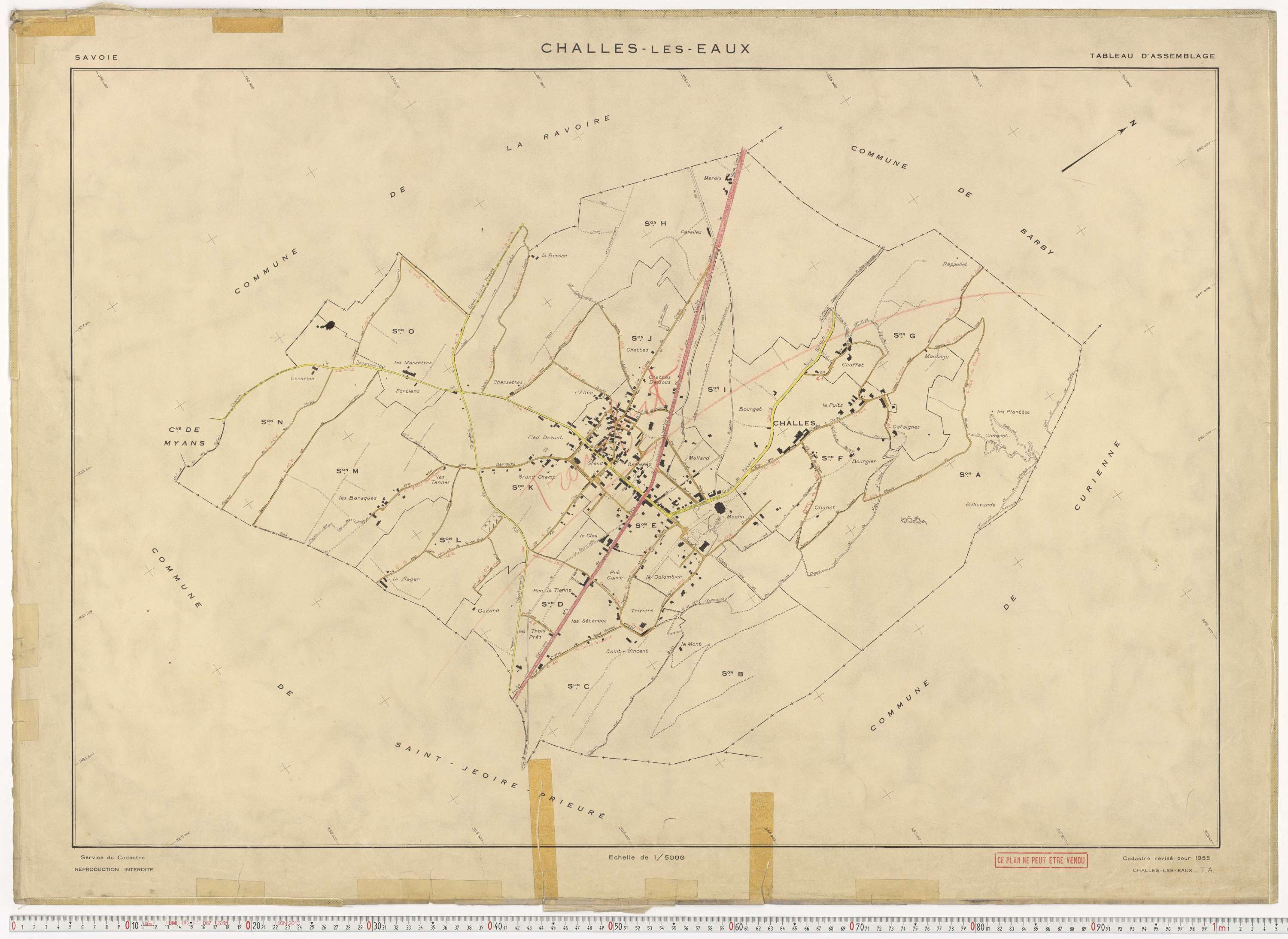 Challes-les-Eaux - Plans cadastraux du cadastre rénové en 1955 et mis à jour en 1988.