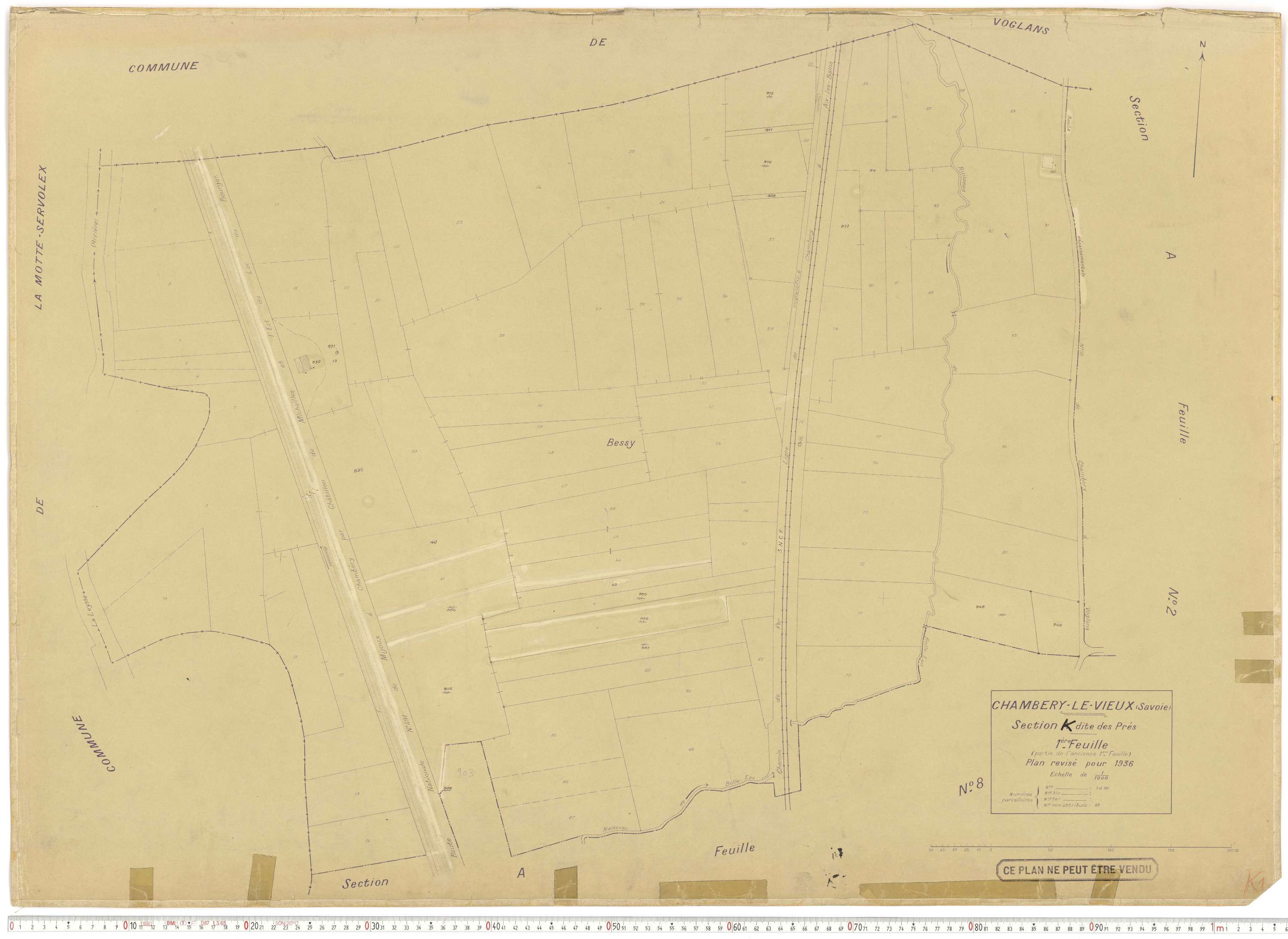 Chambéry - Plans cadastraux du cadastre rénové en 1936 et mis à jour en 1988.