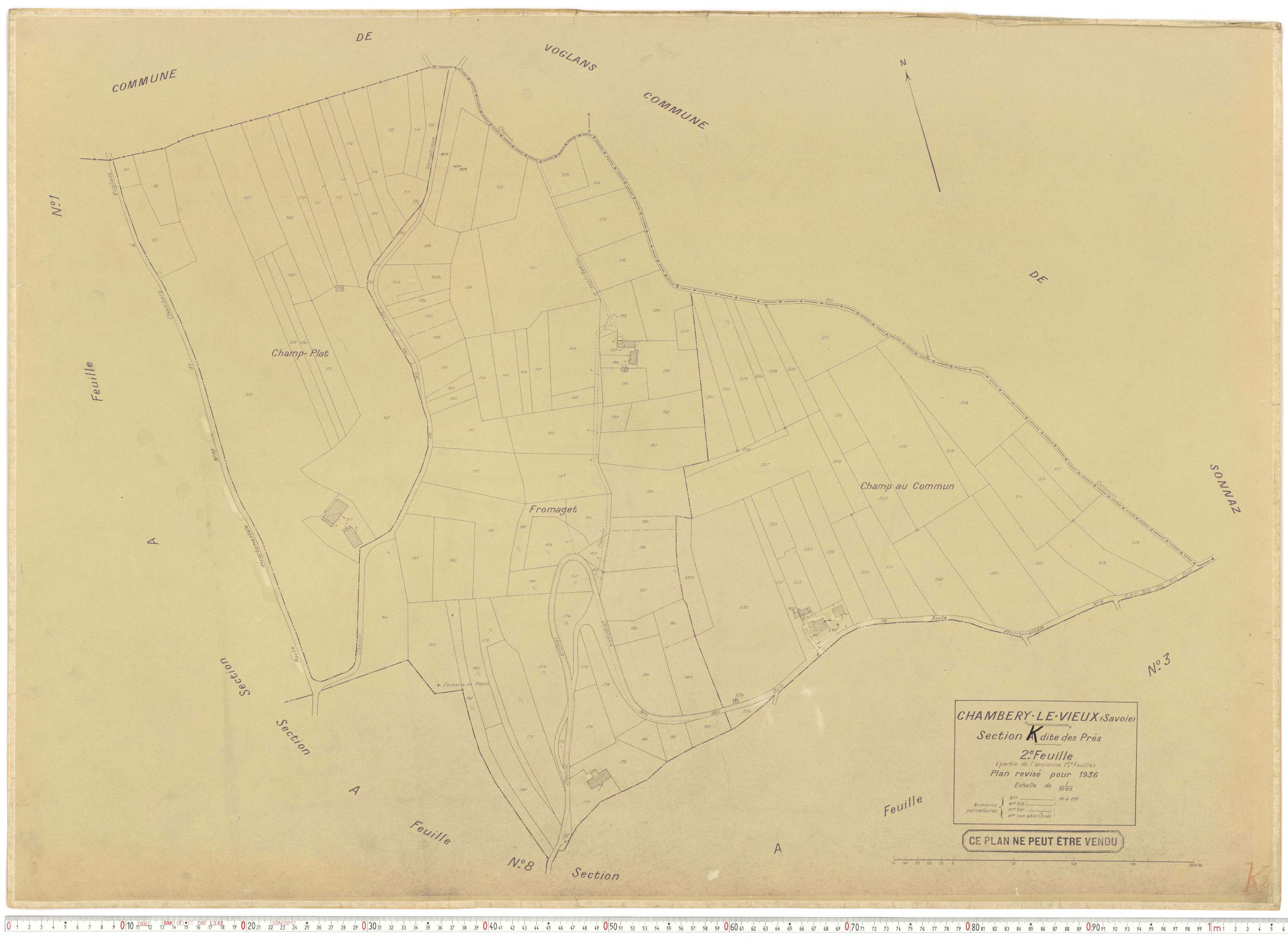 Chambéry - Plans cadastraux du cadastre rénové en 1936 et mis à jour en 1988.