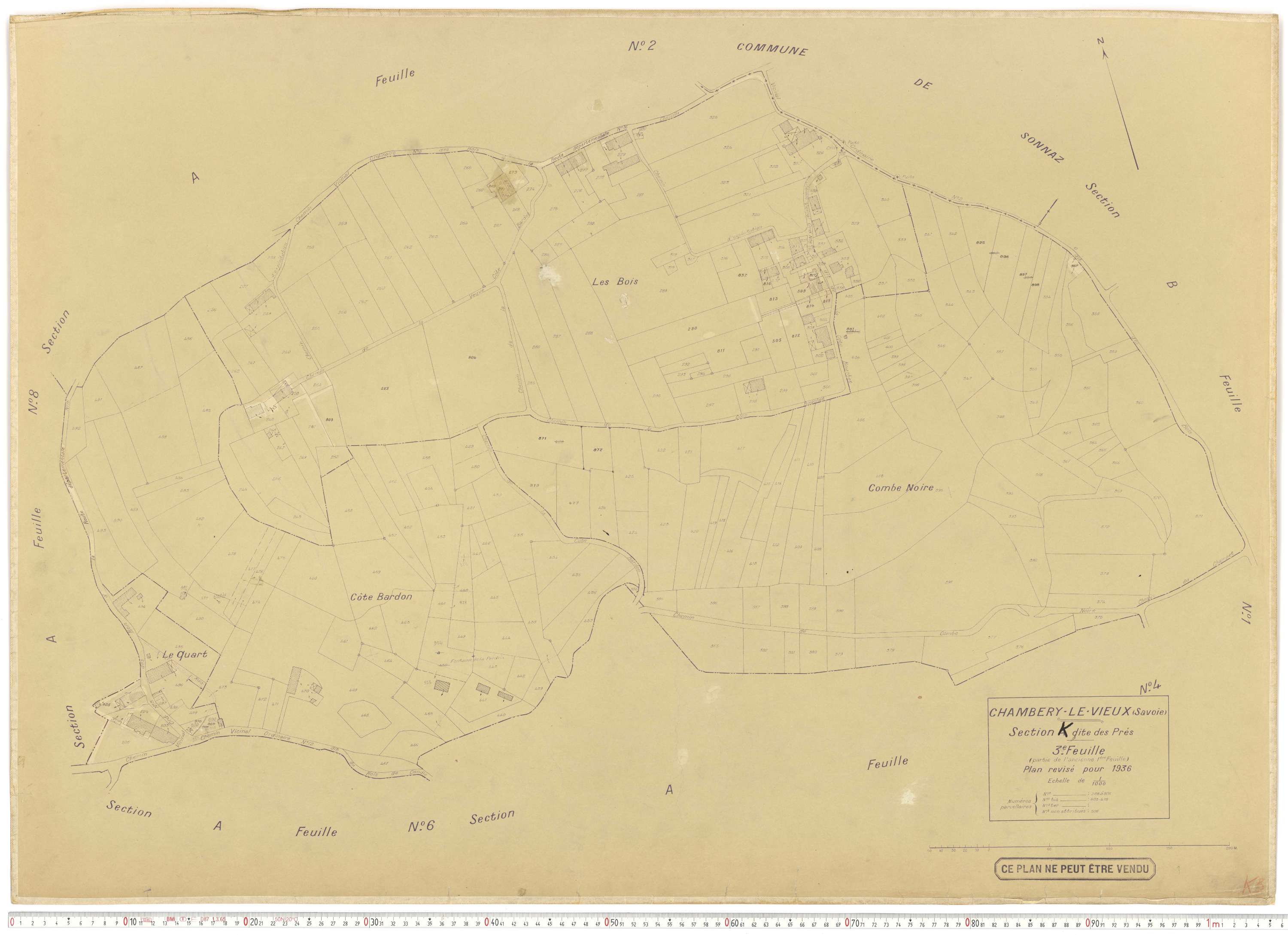 Chambéry - Plans cadastraux du cadastre rénové en 1936 et mis à jour en 1988.