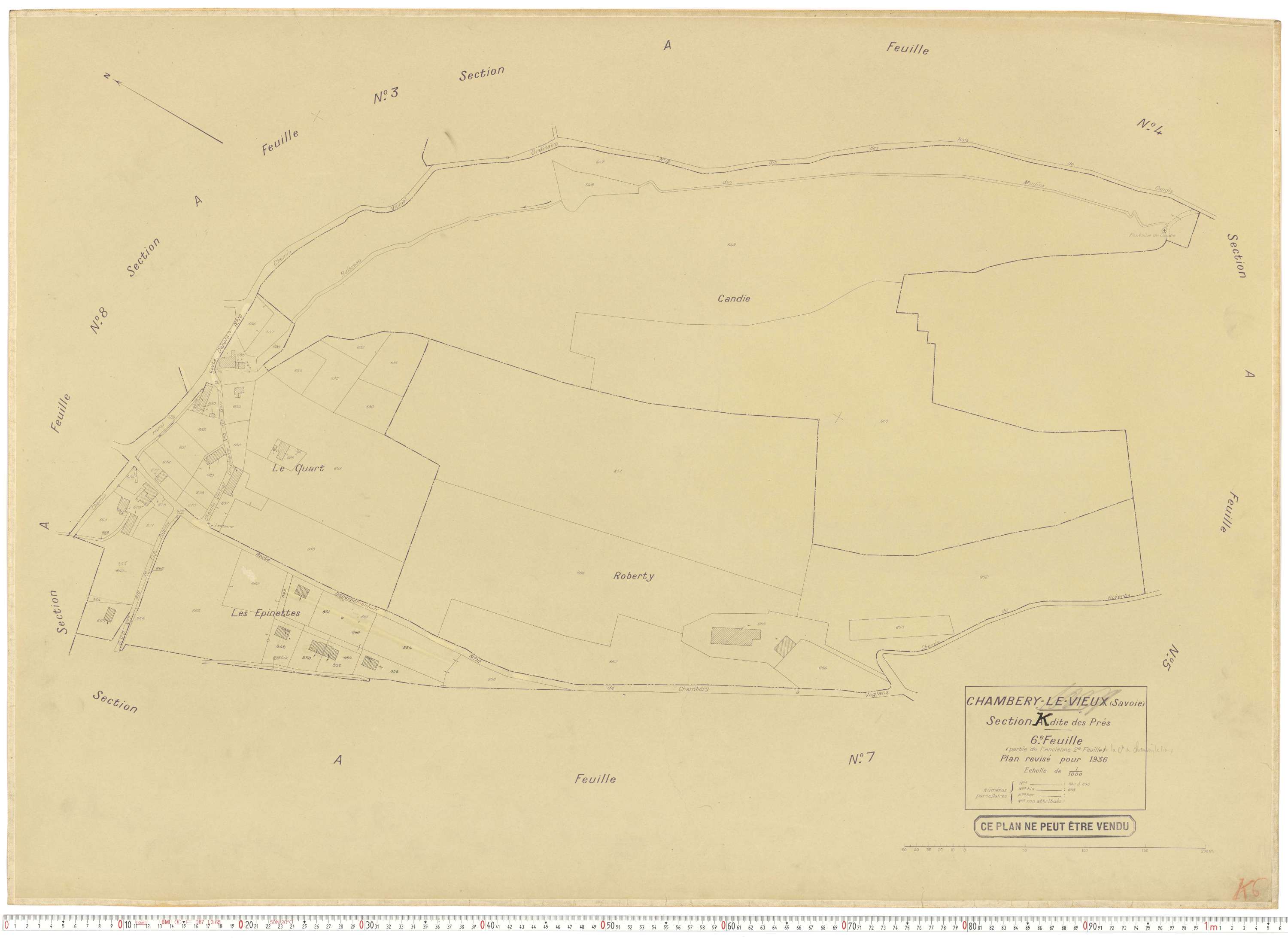 Chambéry - Plans cadastraux du cadastre rénové en 1936 et mis à jour en 1988.