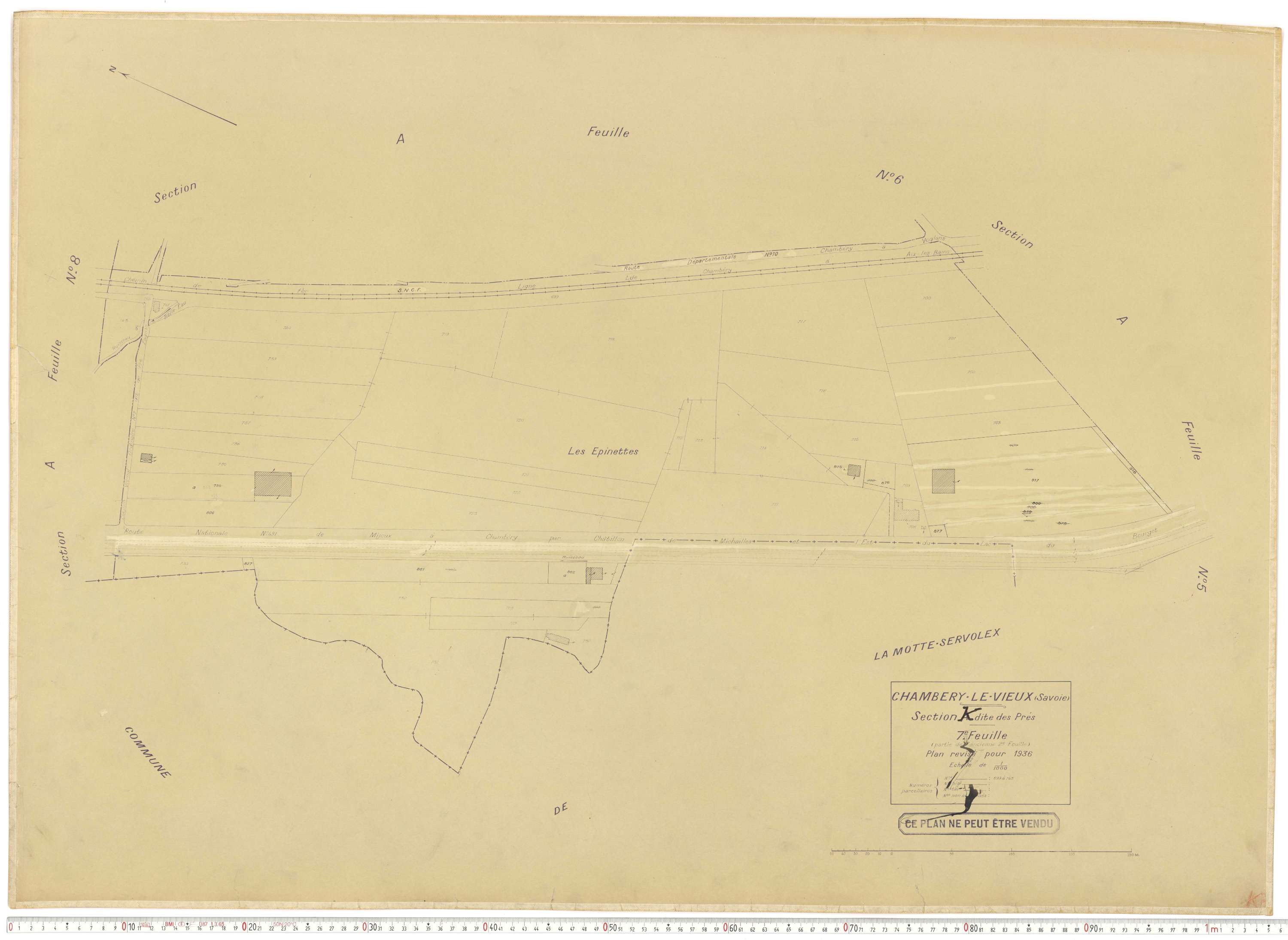 Chambéry - Plans cadastraux du cadastre rénové en 1936 et mis à jour en 1988.