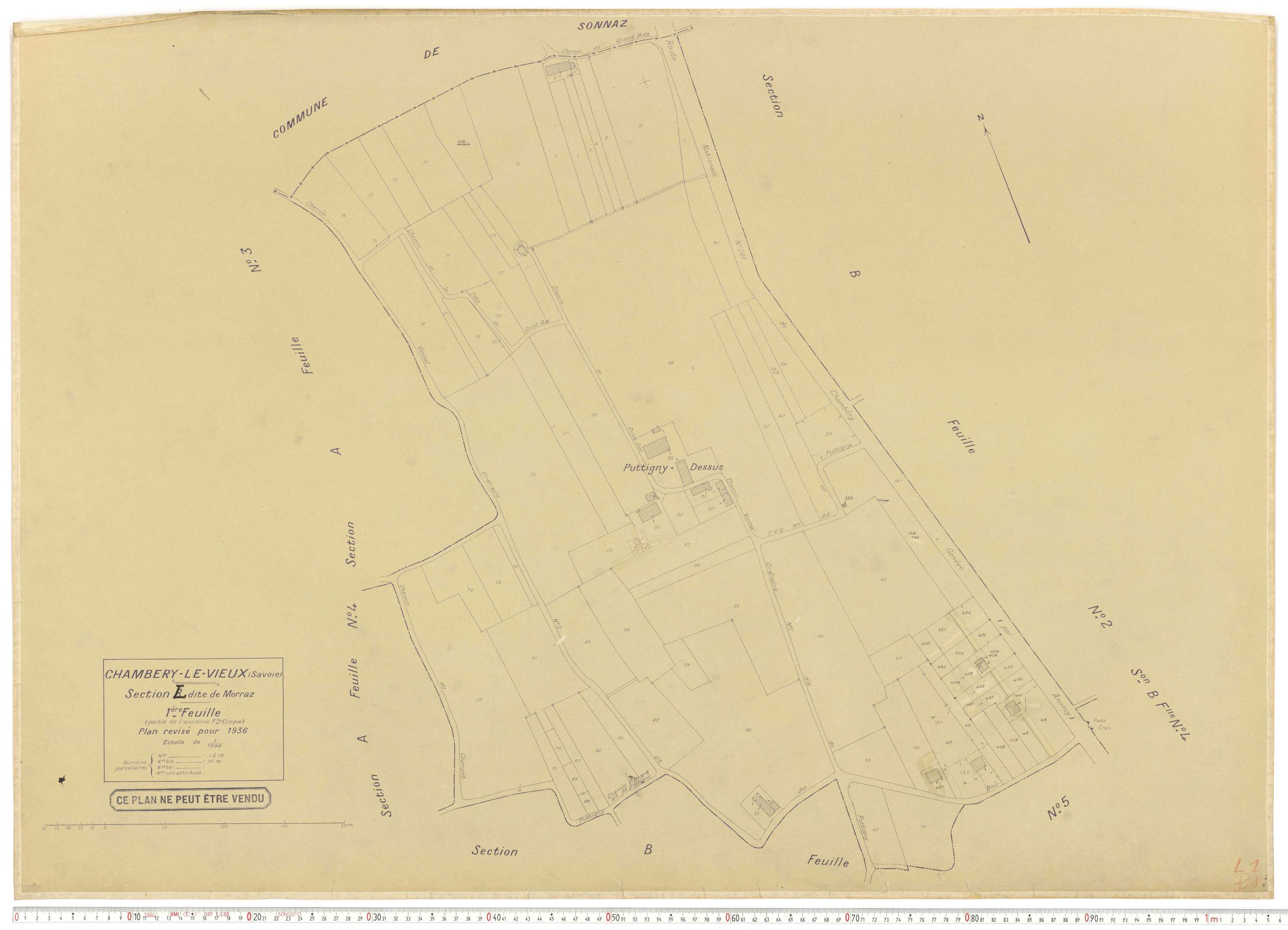 Chambéry - Plans cadastraux du cadastre rénové en 1936 et mis à jour en 1988.