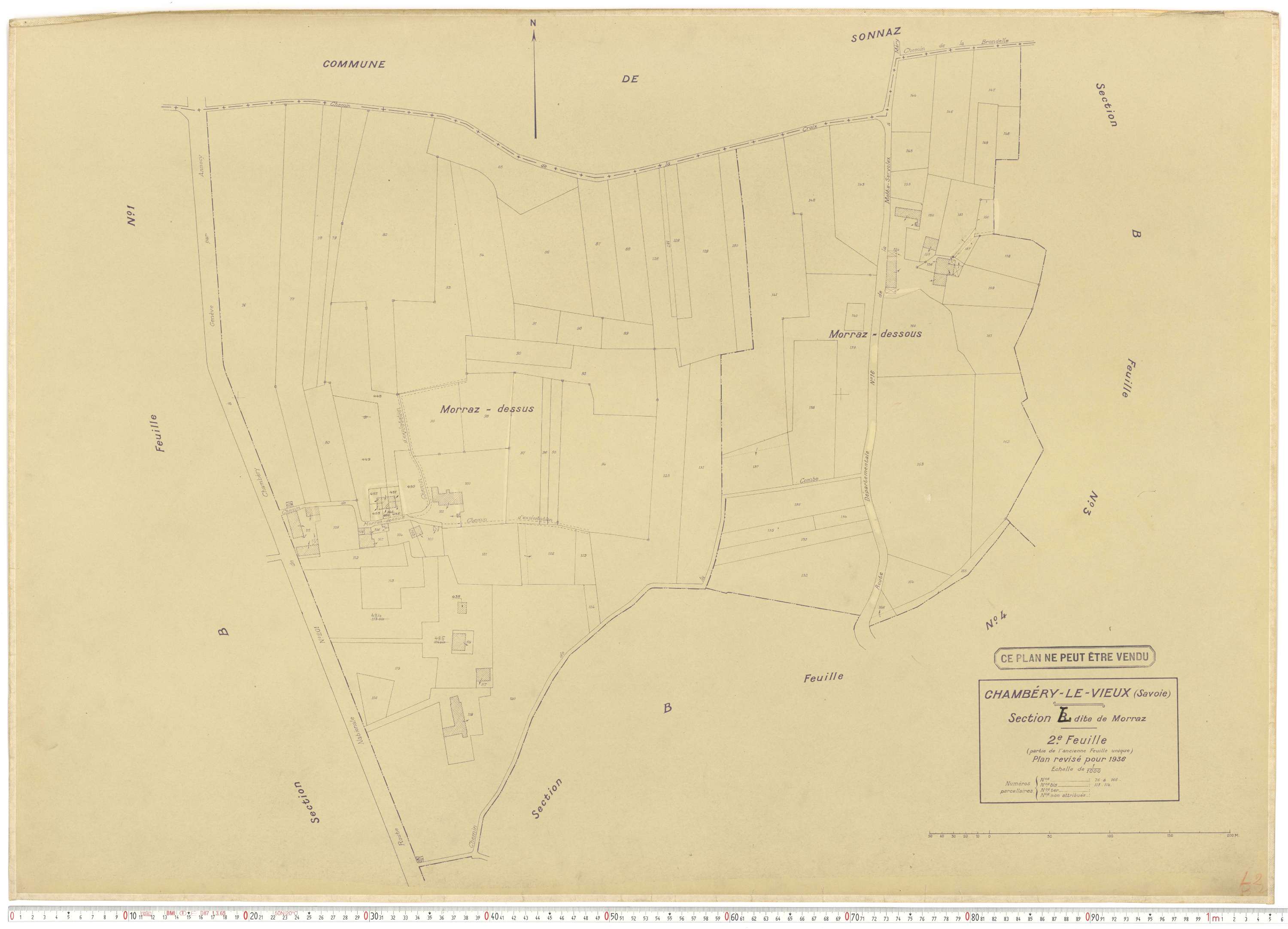 Chambéry - Plans cadastraux du cadastre rénové en 1936 et mis à jour en 1988.