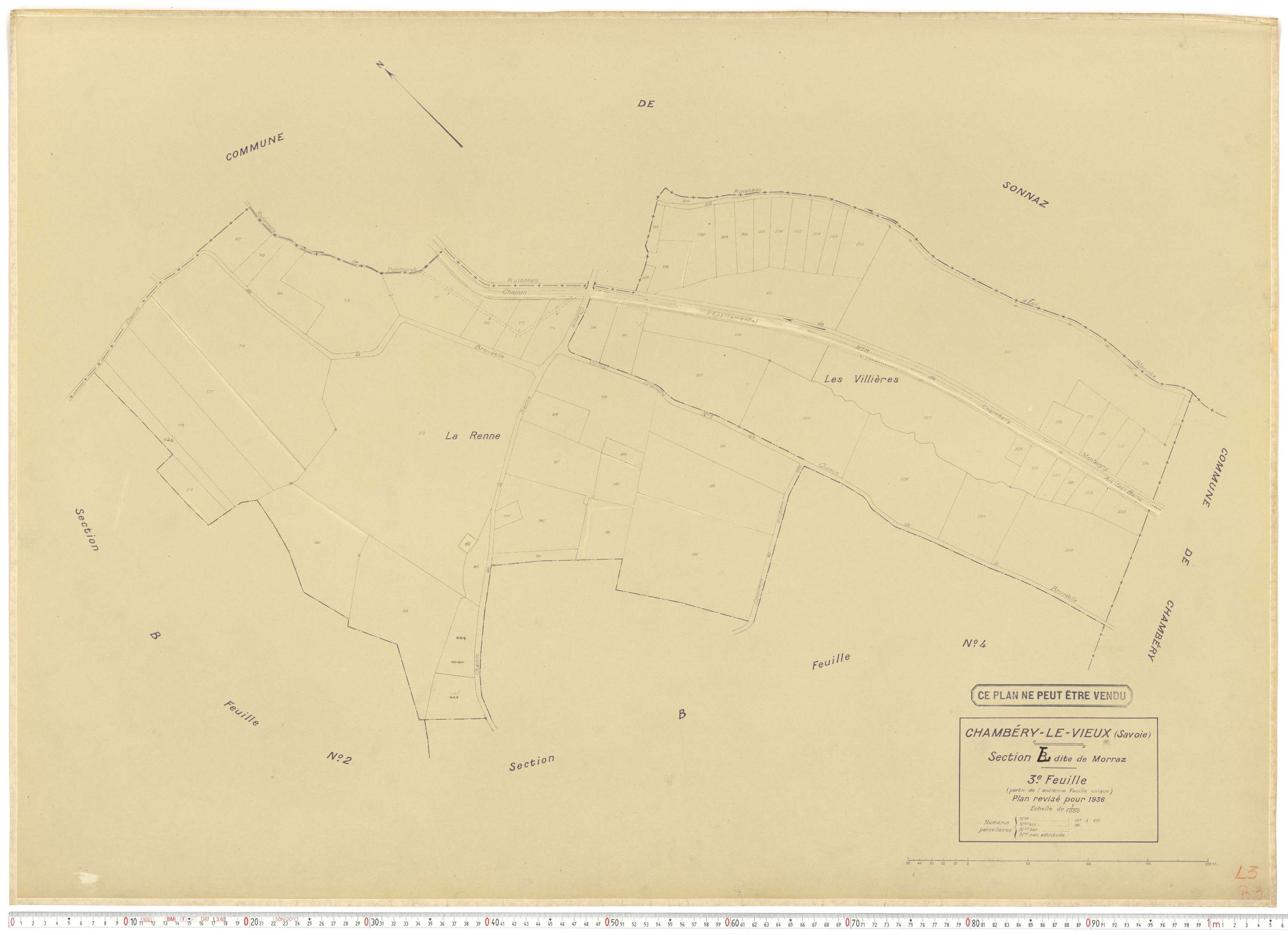 Chambéry - Plans cadastraux du cadastre rénové en 1936 et mis à jour en 1988.