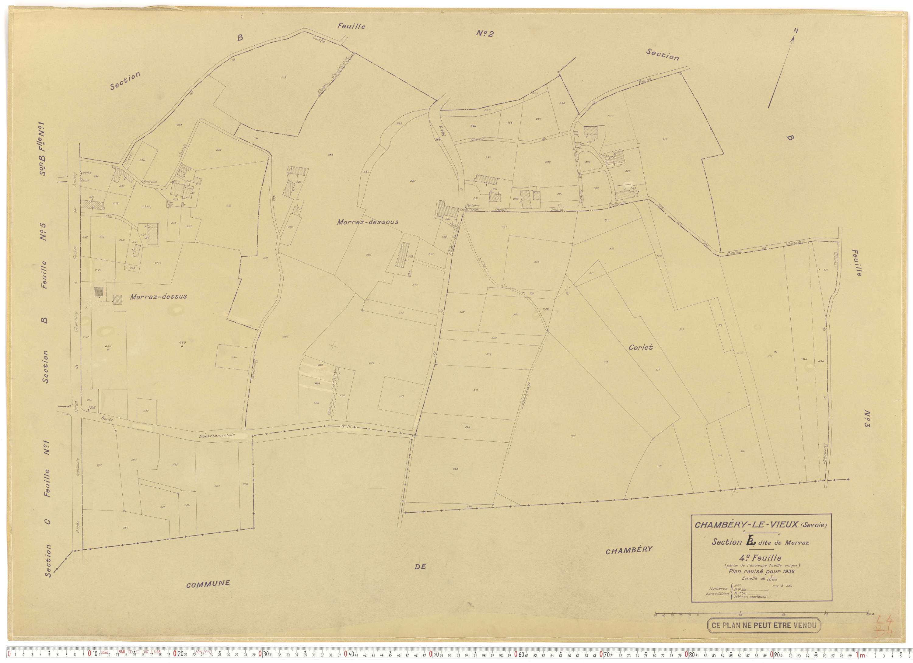 Chambéry - Plans cadastraux du cadastre rénové en 1936 et mis à jour en 1988.