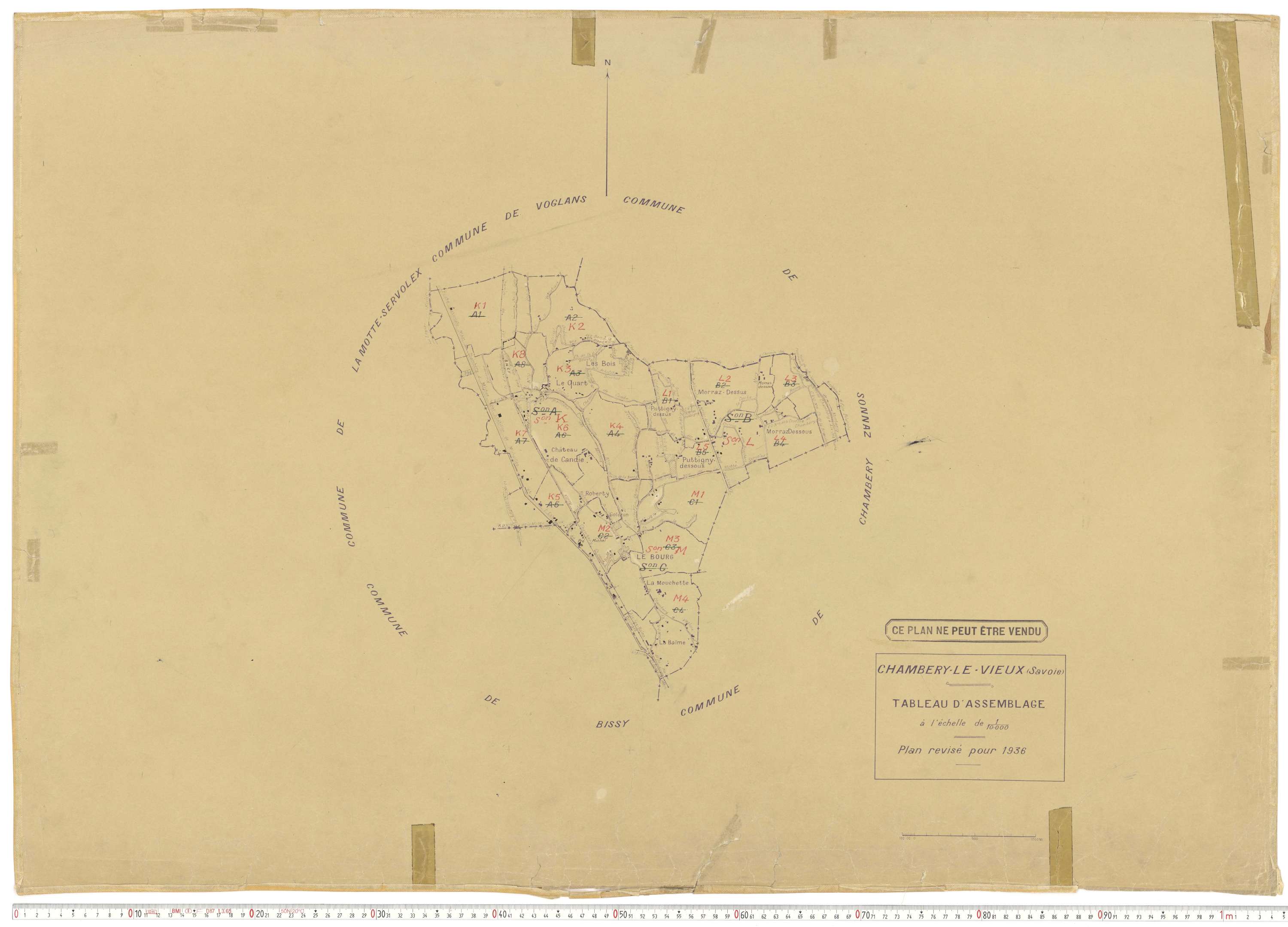 Chambéry - Plans cadastraux du cadastre rénové en 1936 et mis à jour en 1988.