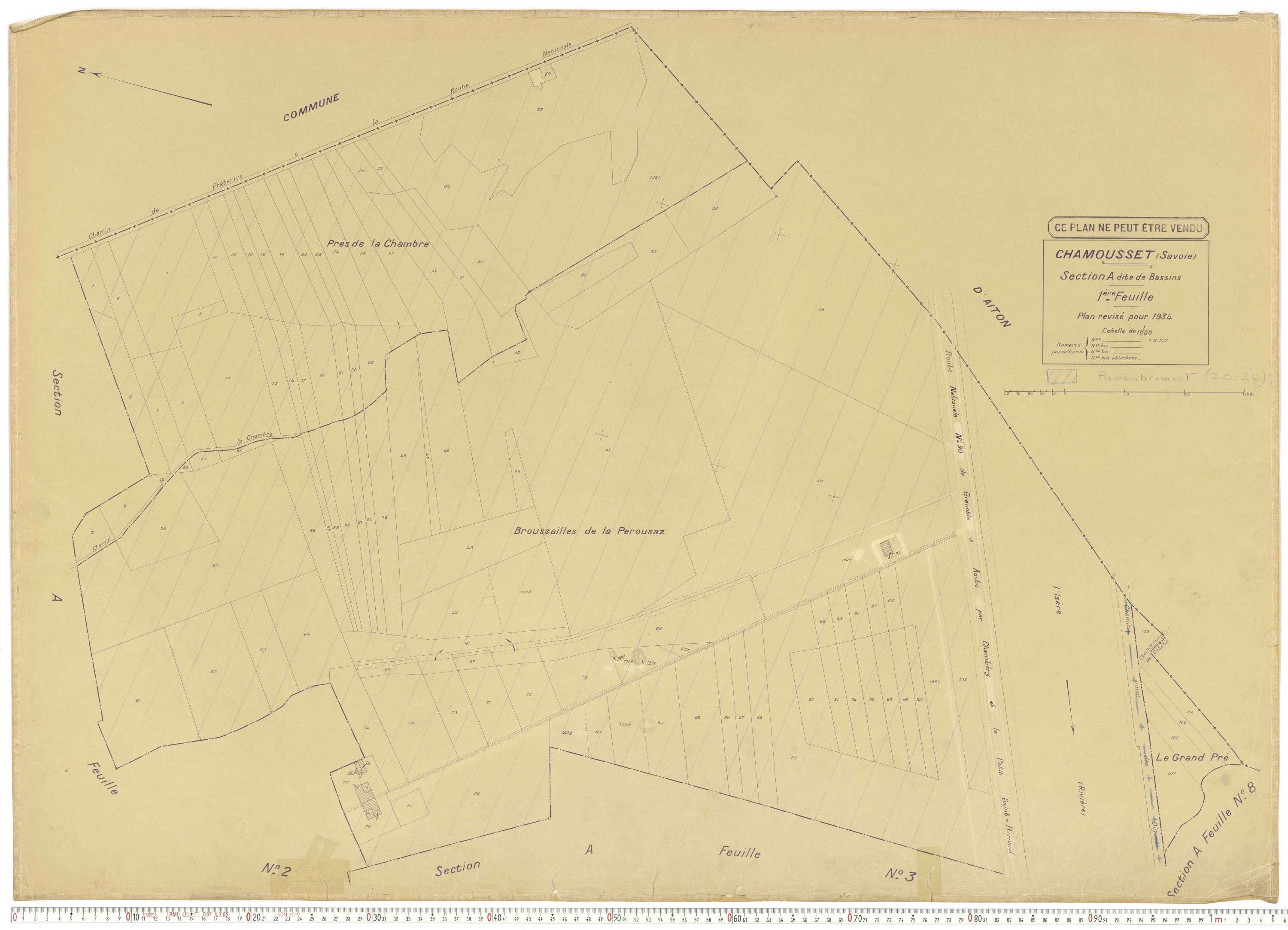 Chamousset - Plans cadastraux du cadastre rénové en 1934 et cadastre remembré en 1988.