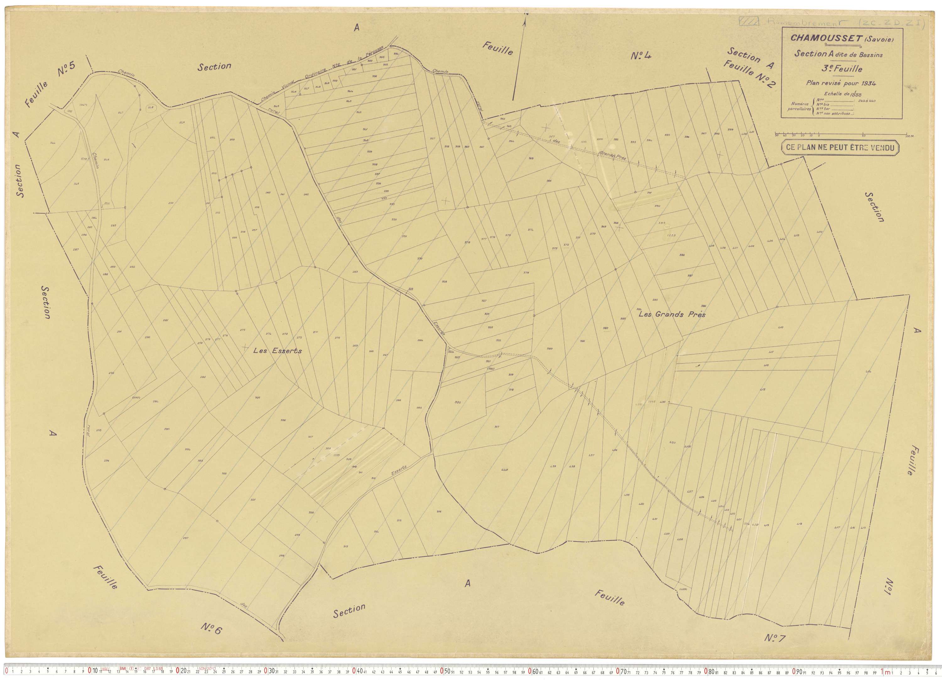 Chamousset - Plans cadastraux du cadastre rénové en 1934 et cadastre remembré en 1988.