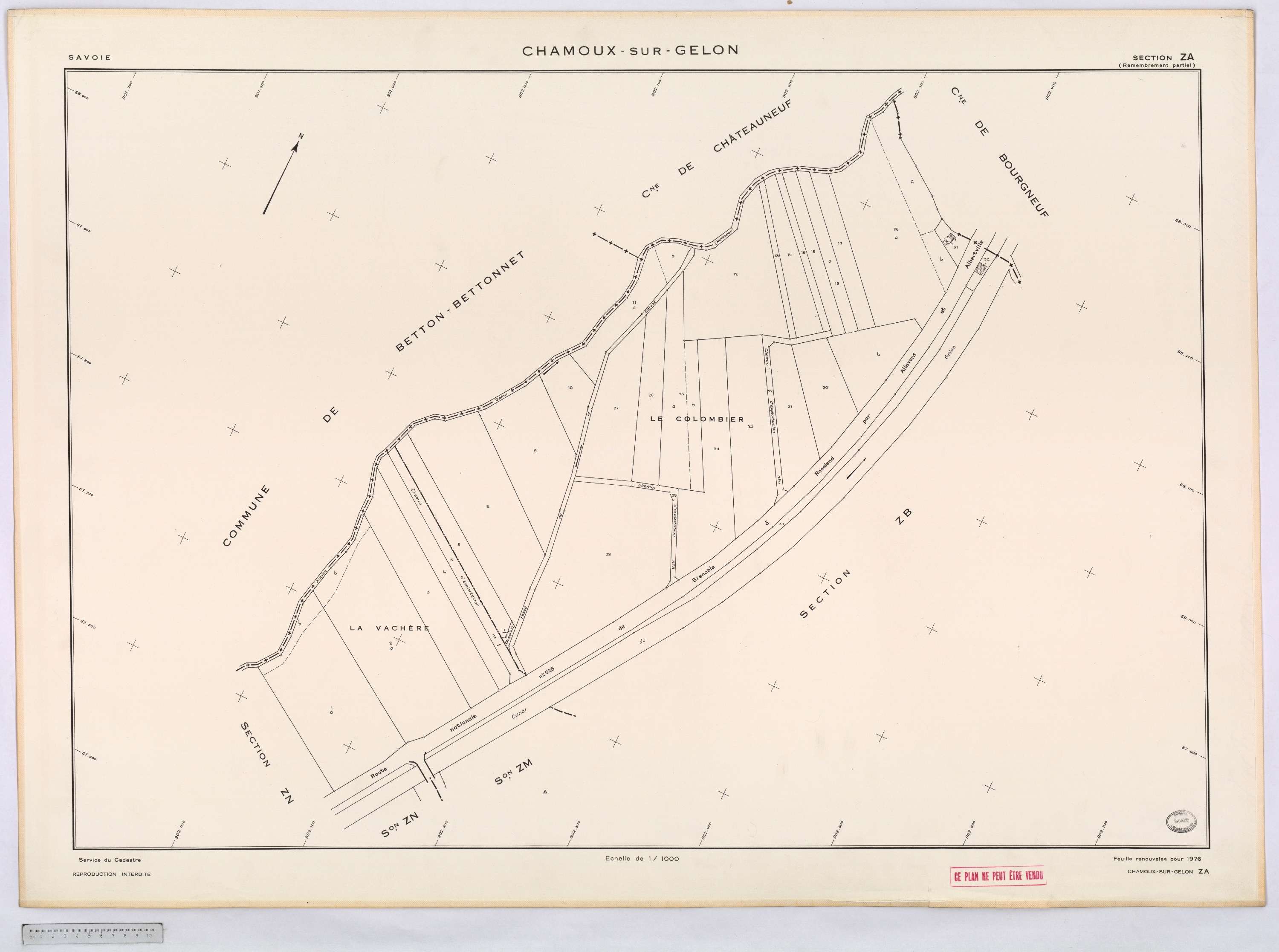 Chamoux-sur-Gelon - Cadastre remembré (1976).