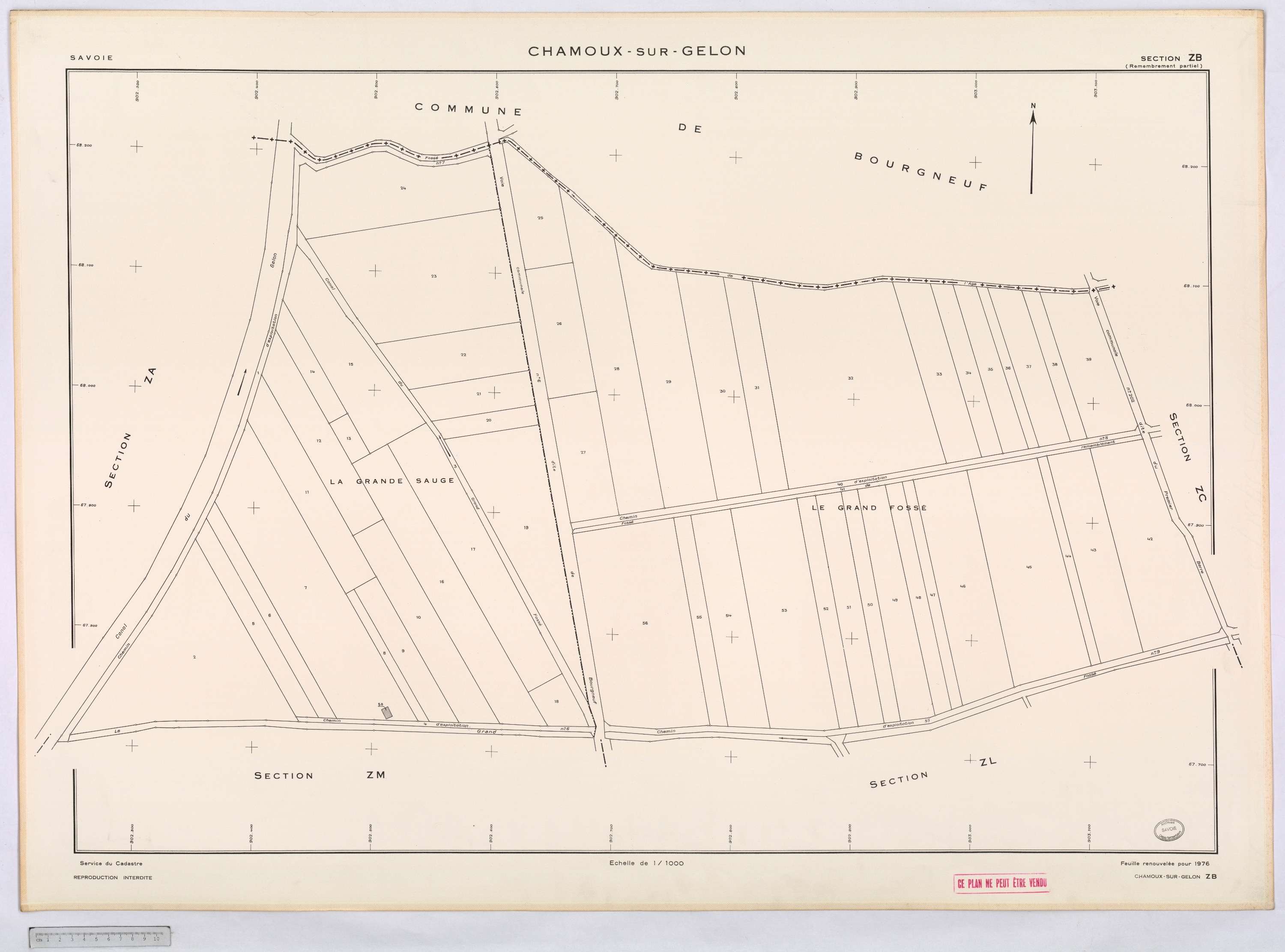 Chamoux-sur-Gelon - Cadastre remembré (1976).