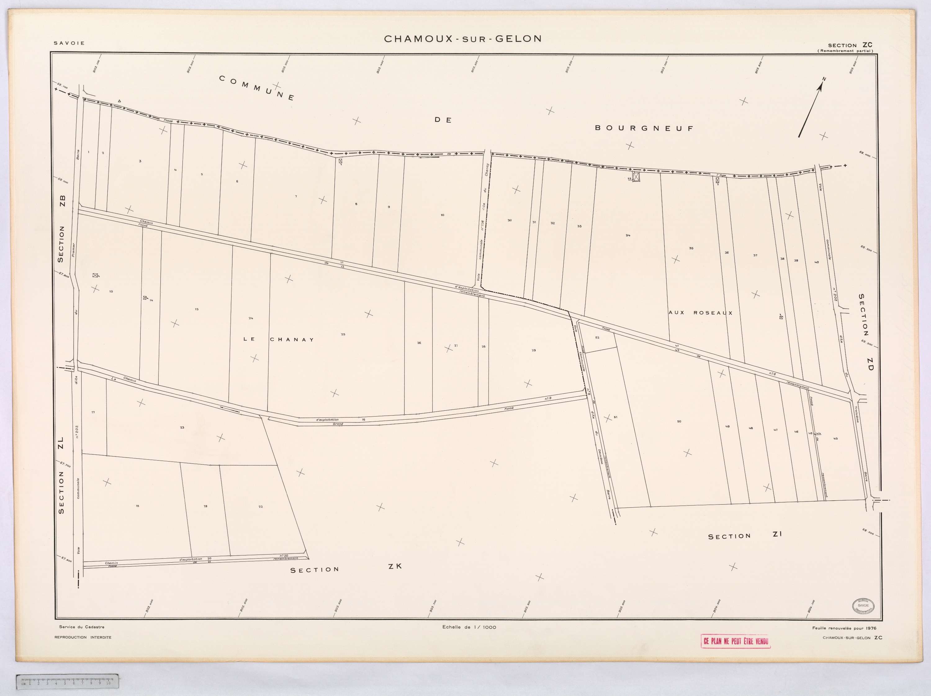 Chamoux-sur-Gelon - Cadastre remembré (1976).
