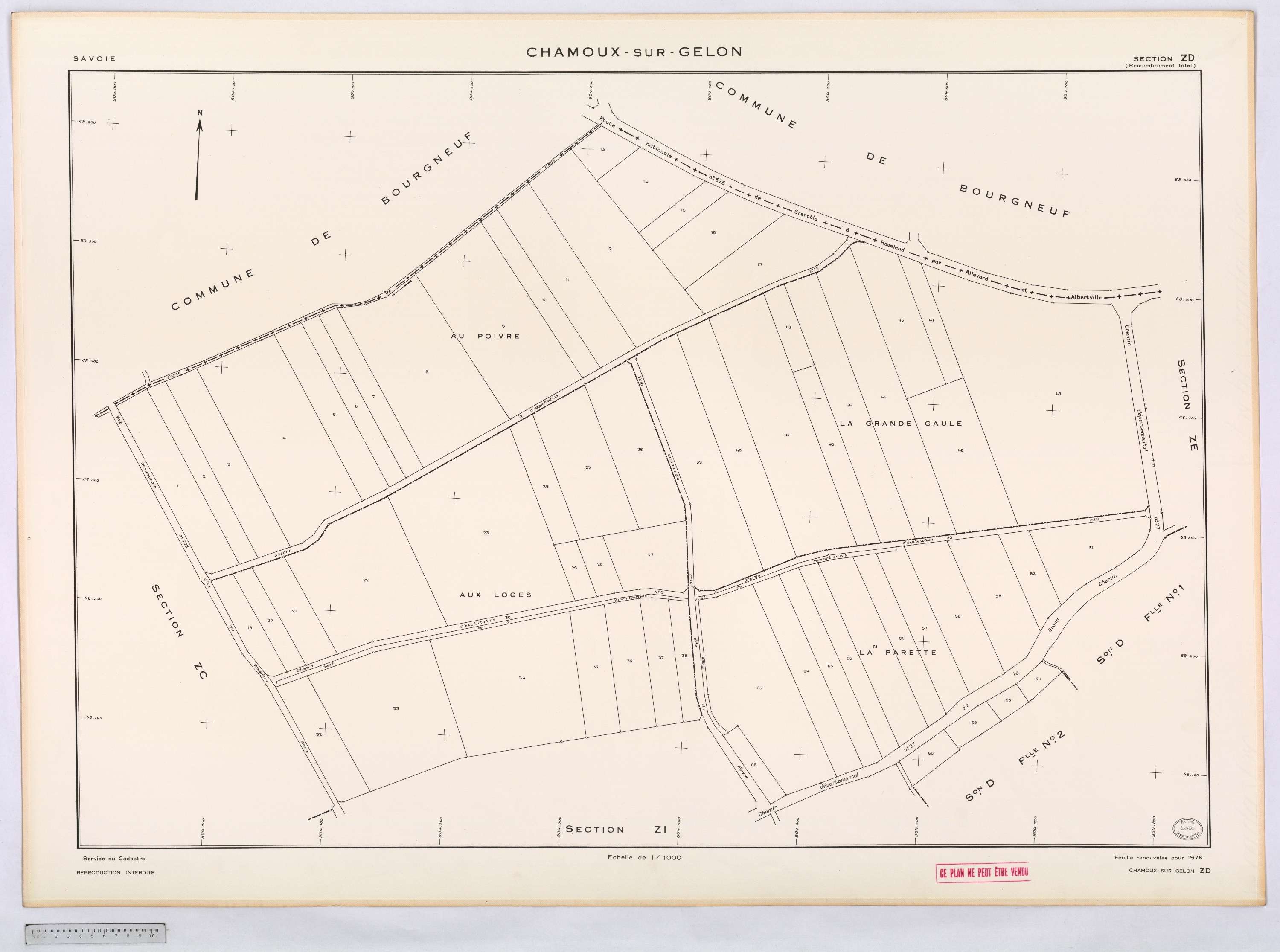 Chamoux-sur-Gelon - Cadastre remembré (1976).
