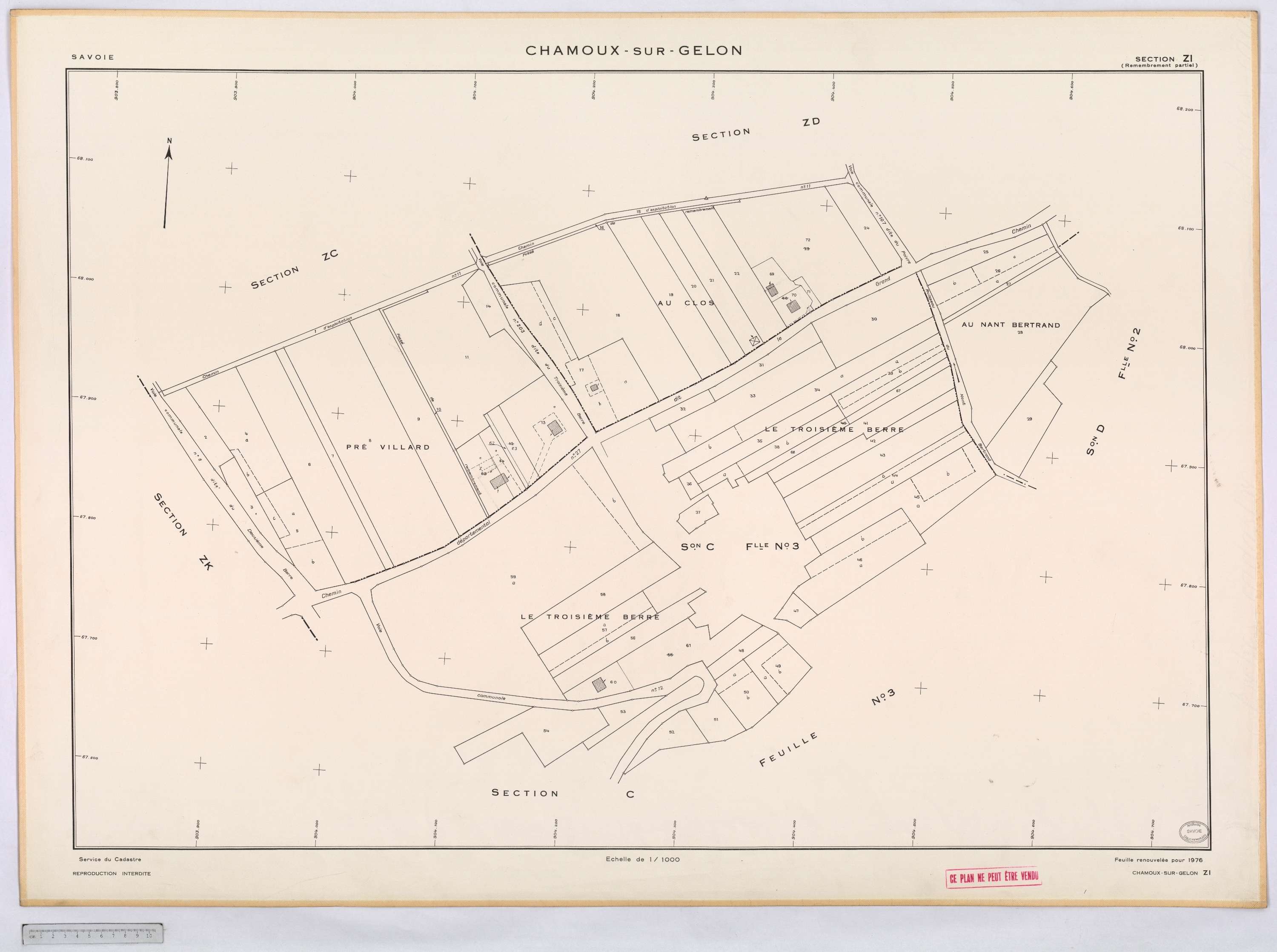 Chamoux-sur-Gelon - Cadastre remembré (1976).