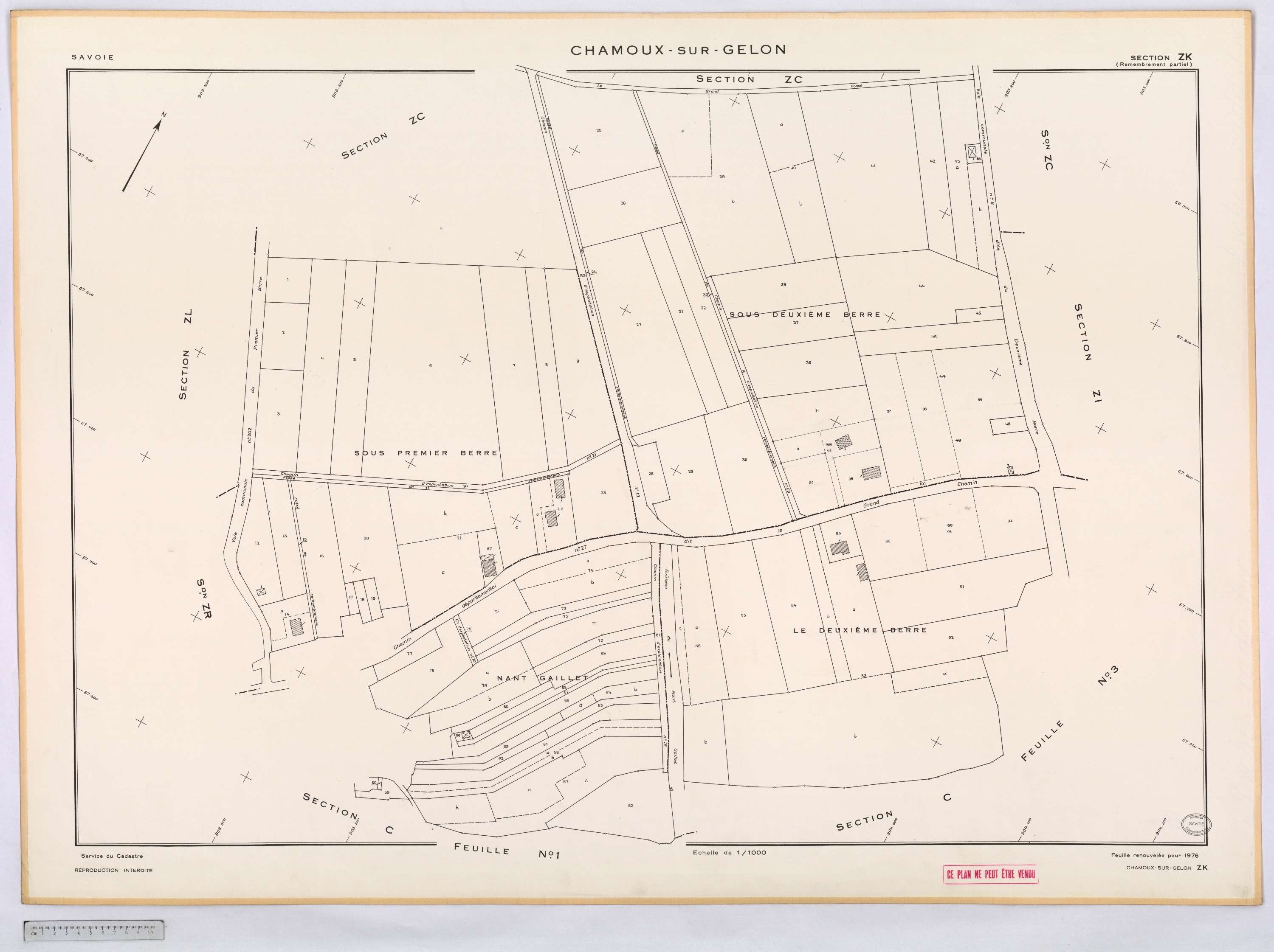 Chamoux-sur-Gelon - Cadastre remembré (1976).