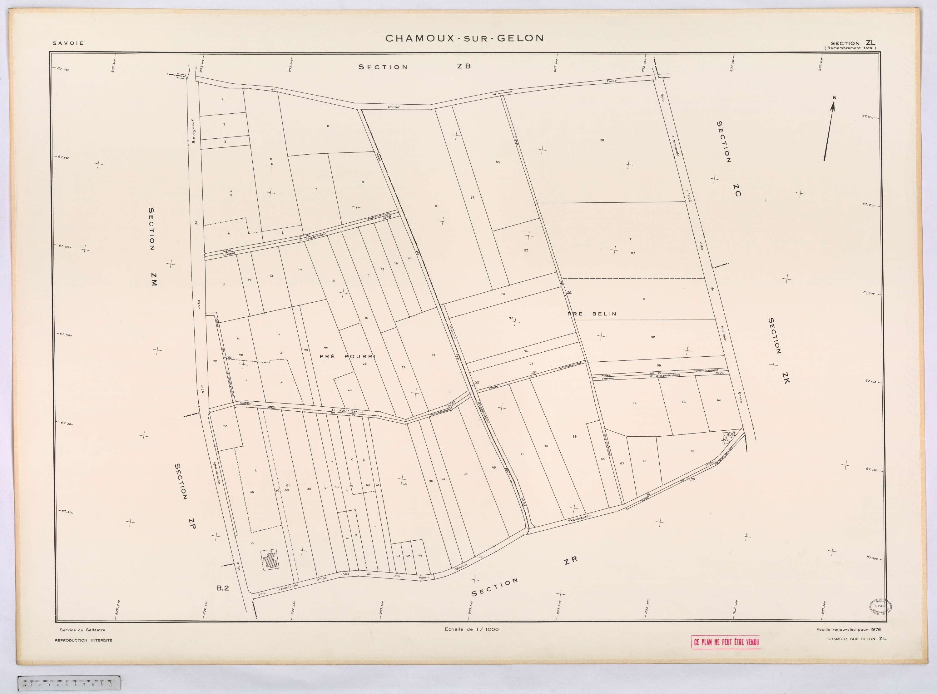 Chamoux-sur-Gelon - Cadastre remembré (1976).