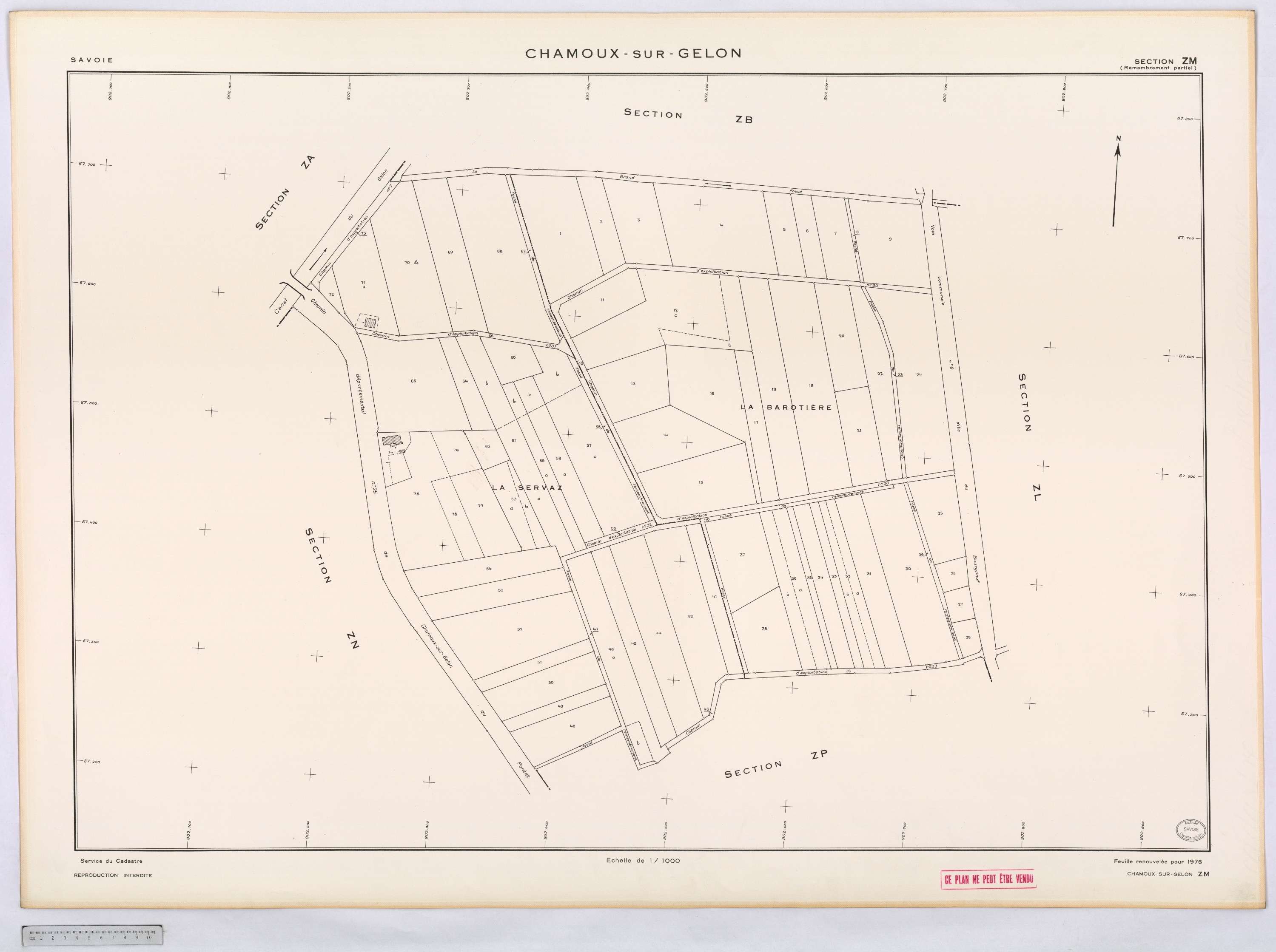 Chamoux-sur-Gelon - Cadastre remembré (1976).