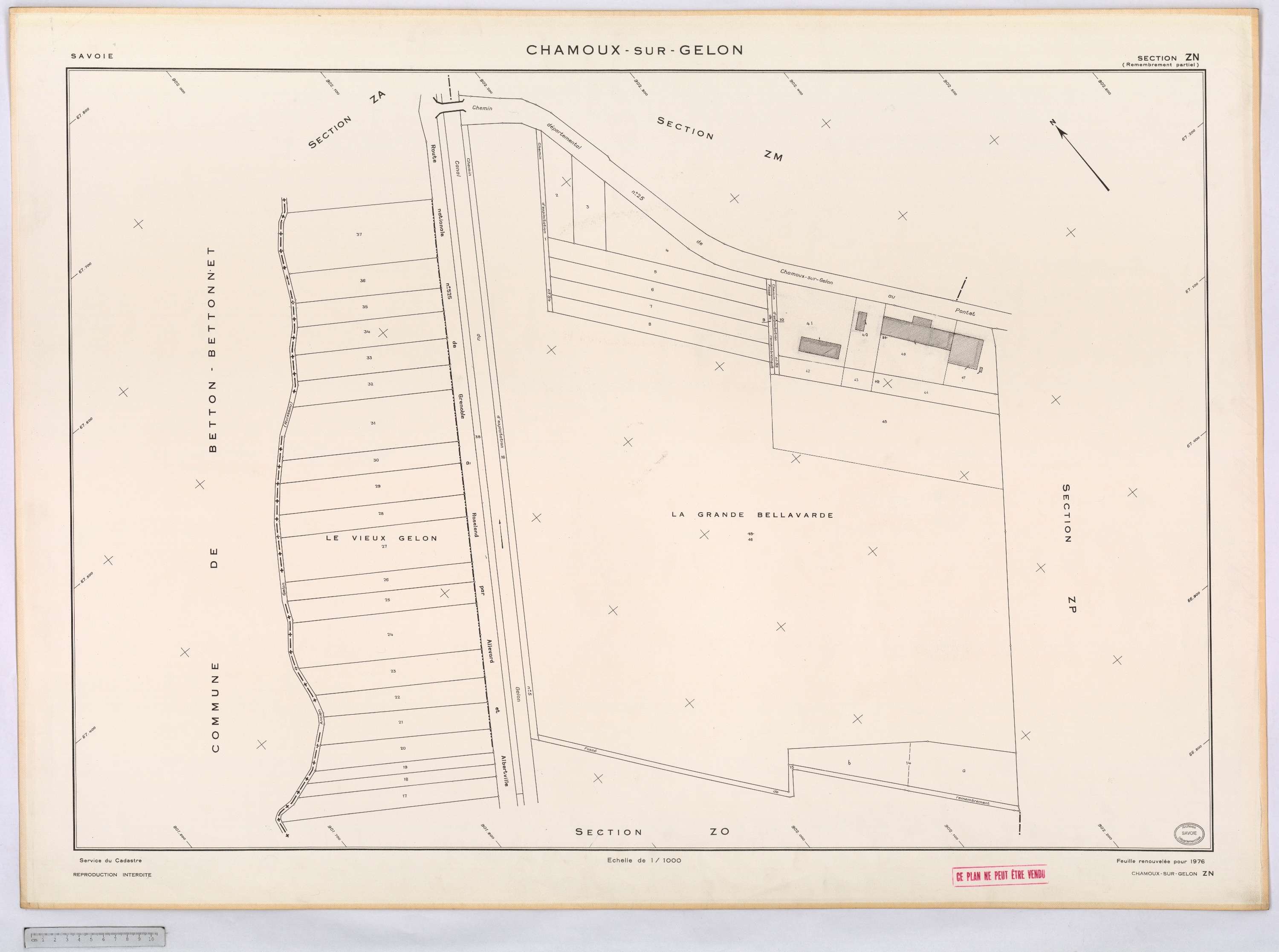 Chamoux-sur-Gelon - Cadastre remembré (1976).
