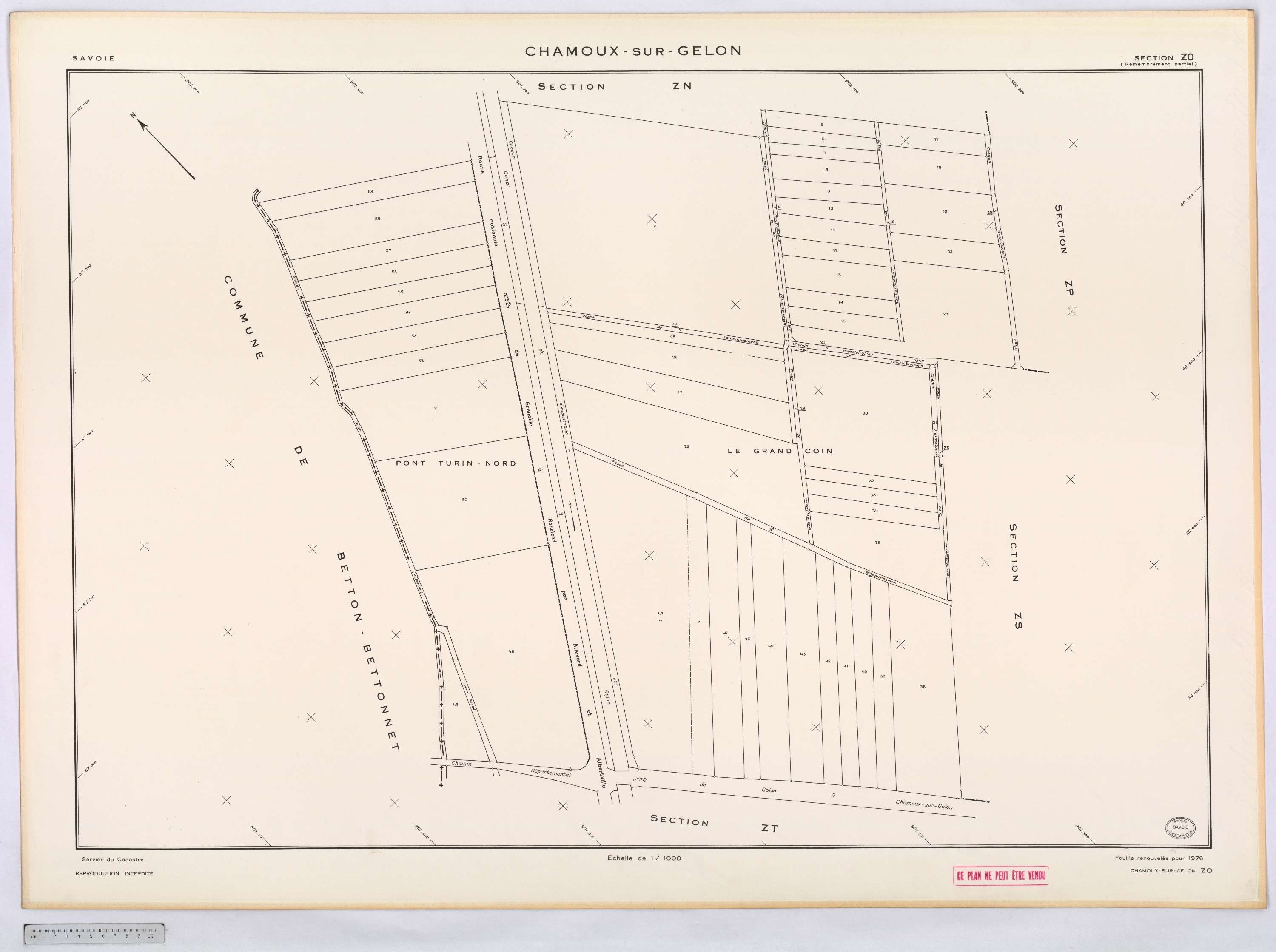 Chamoux-sur-Gelon - Cadastre remembré (1976).