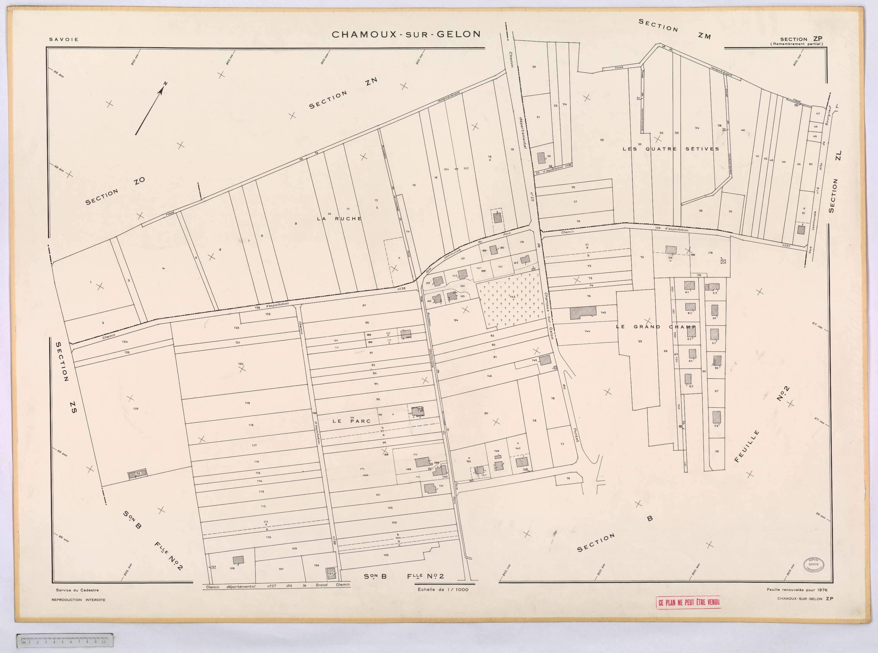 Chamoux-sur-Gelon - Cadastre remembré (1976).