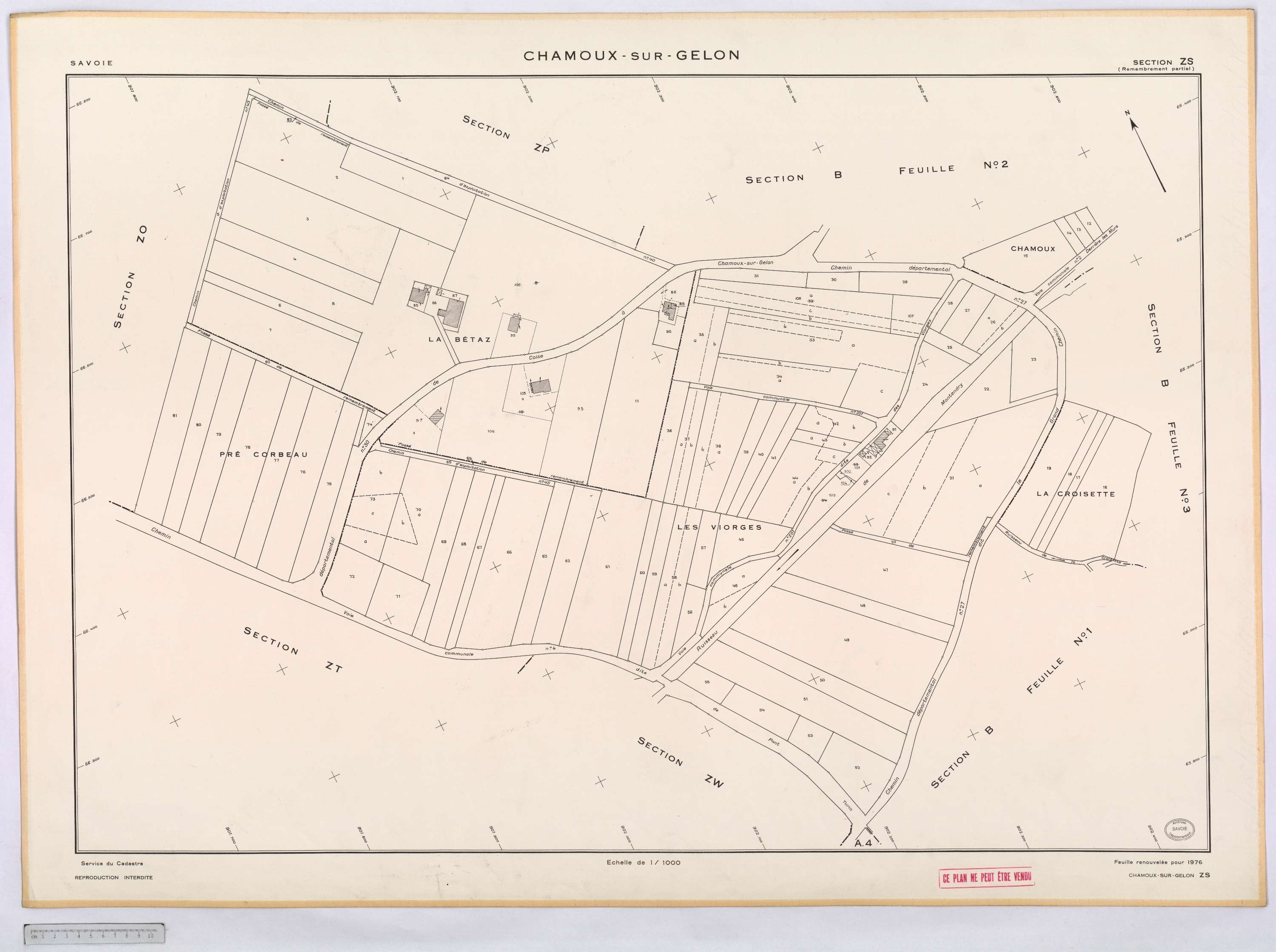 Chamoux-sur-Gelon - Cadastre remembré (1976).