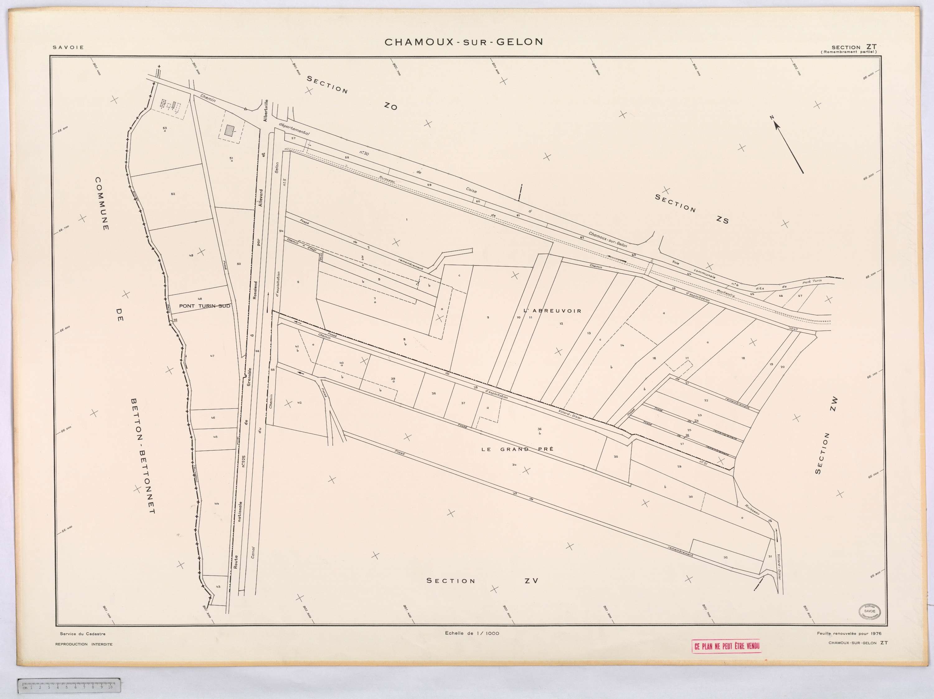 Chamoux-sur-Gelon - Cadastre remembré (1976).