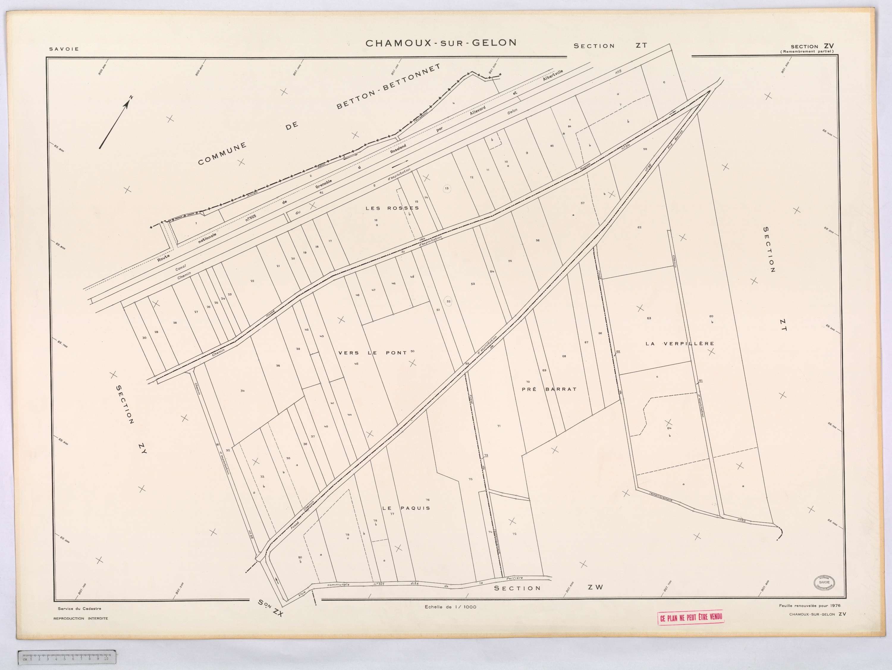 Chamoux-sur-Gelon - Cadastre remembré (1976).