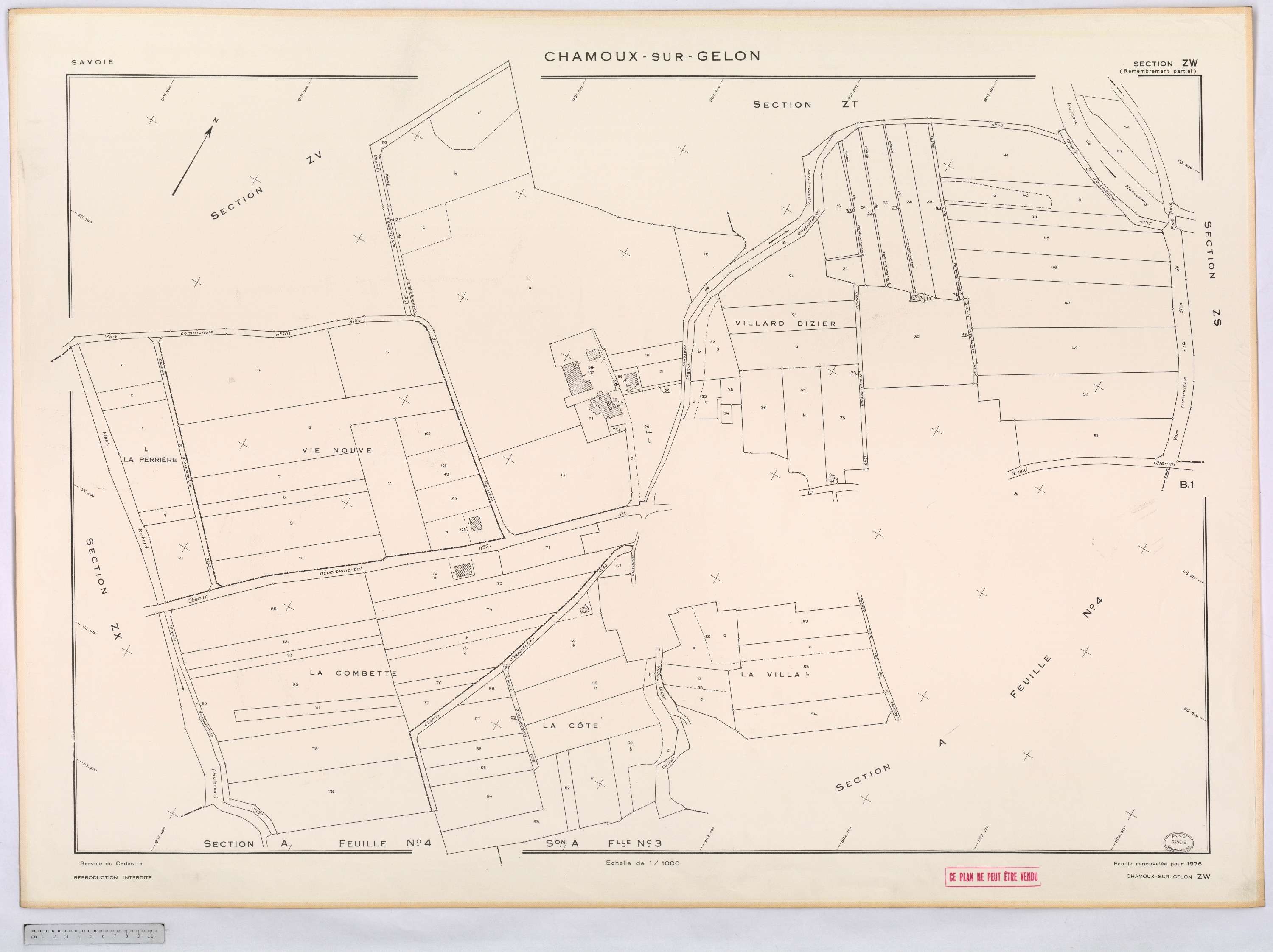 Chamoux-sur-Gelon - Cadastre remembré (1976).