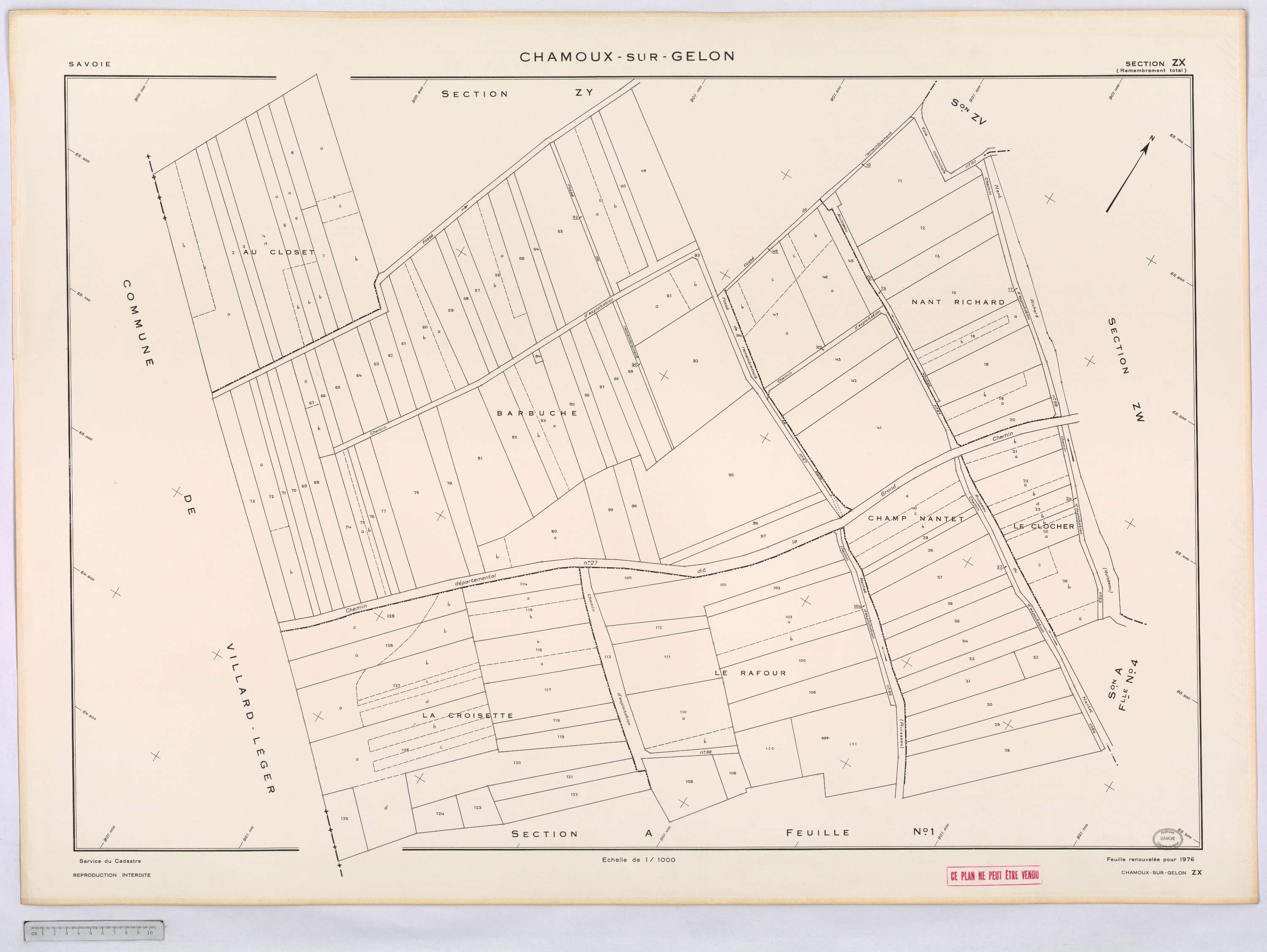 Chamoux-sur-Gelon - Cadastre remembré (1976).