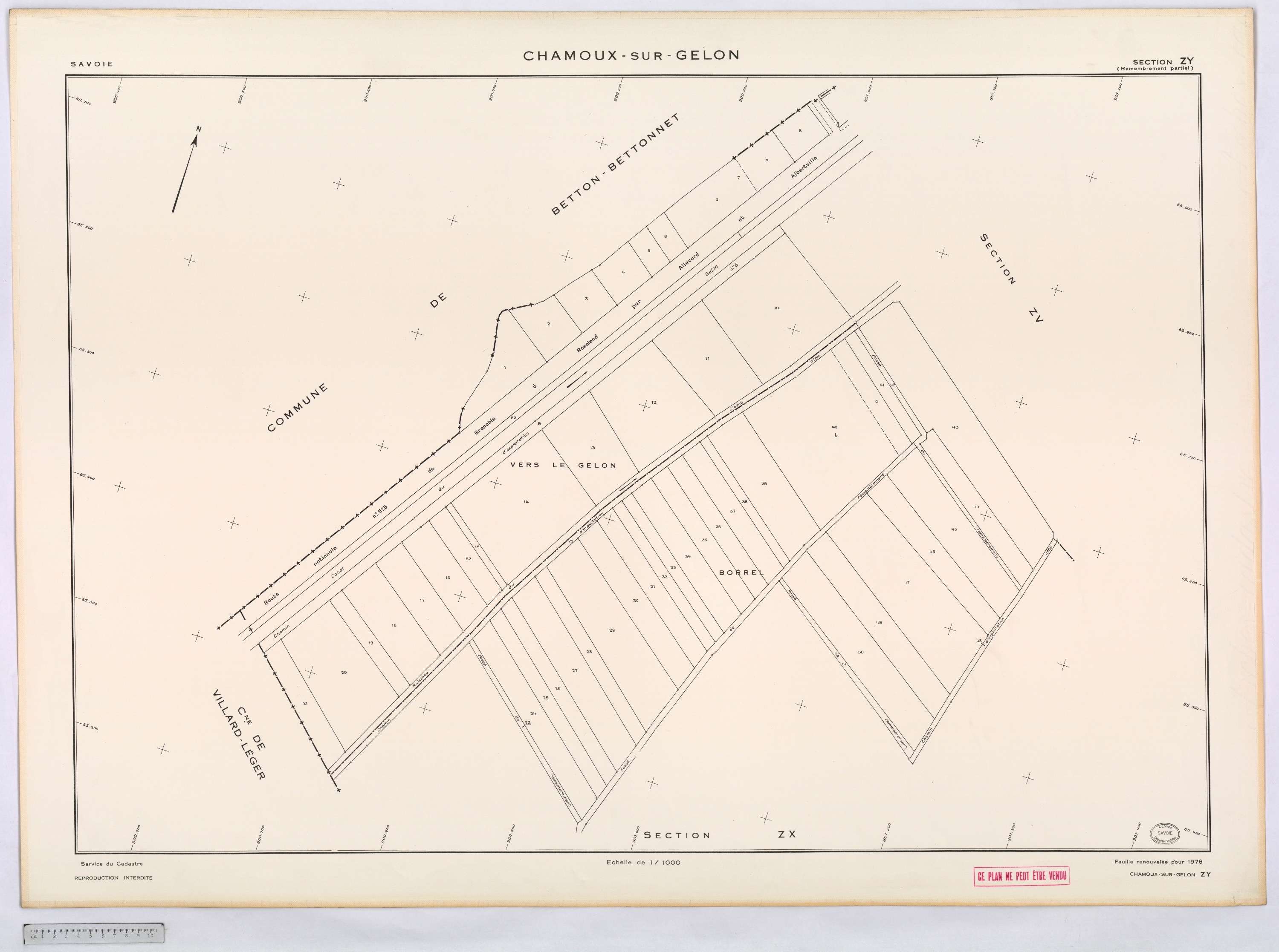Chamoux-sur-Gelon - Cadastre remembré (1976).