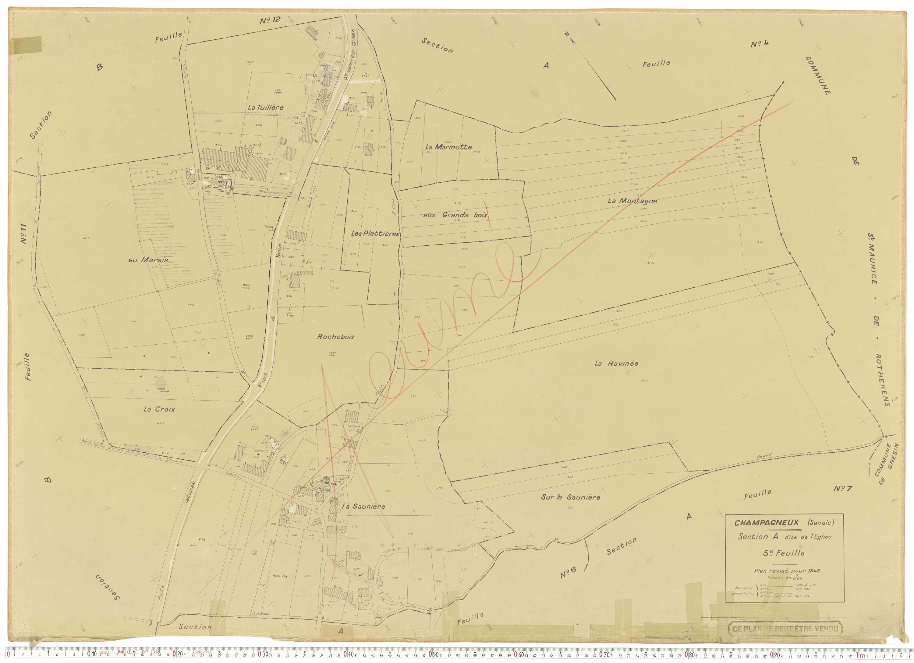 Champagneux - Plans cadastraux du cadastre rénové en 1942 et mis à jour en 1988.