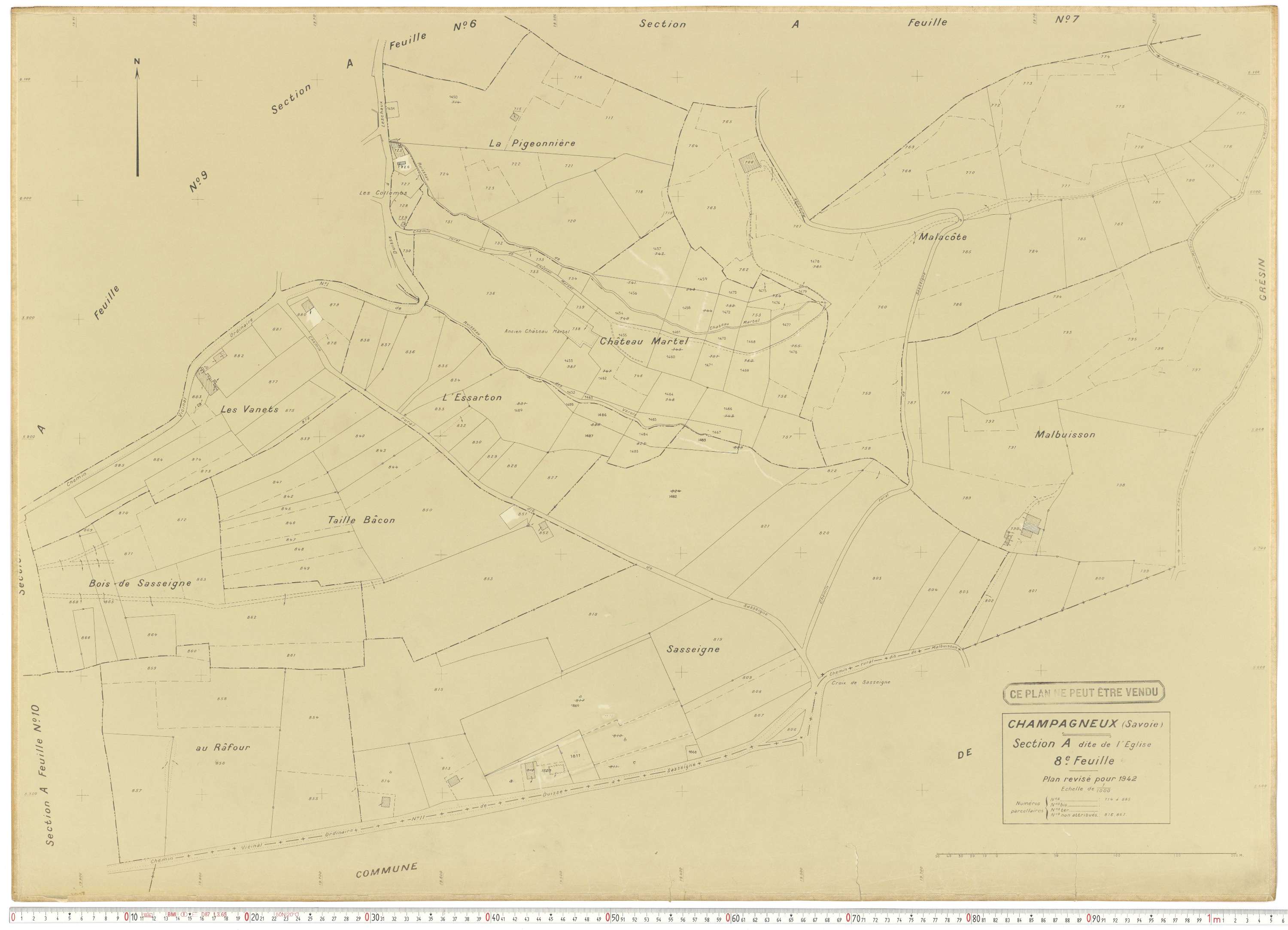 Champagneux - Plans cadastraux du cadastre rénové en 1942 et mis à jour en 1988.